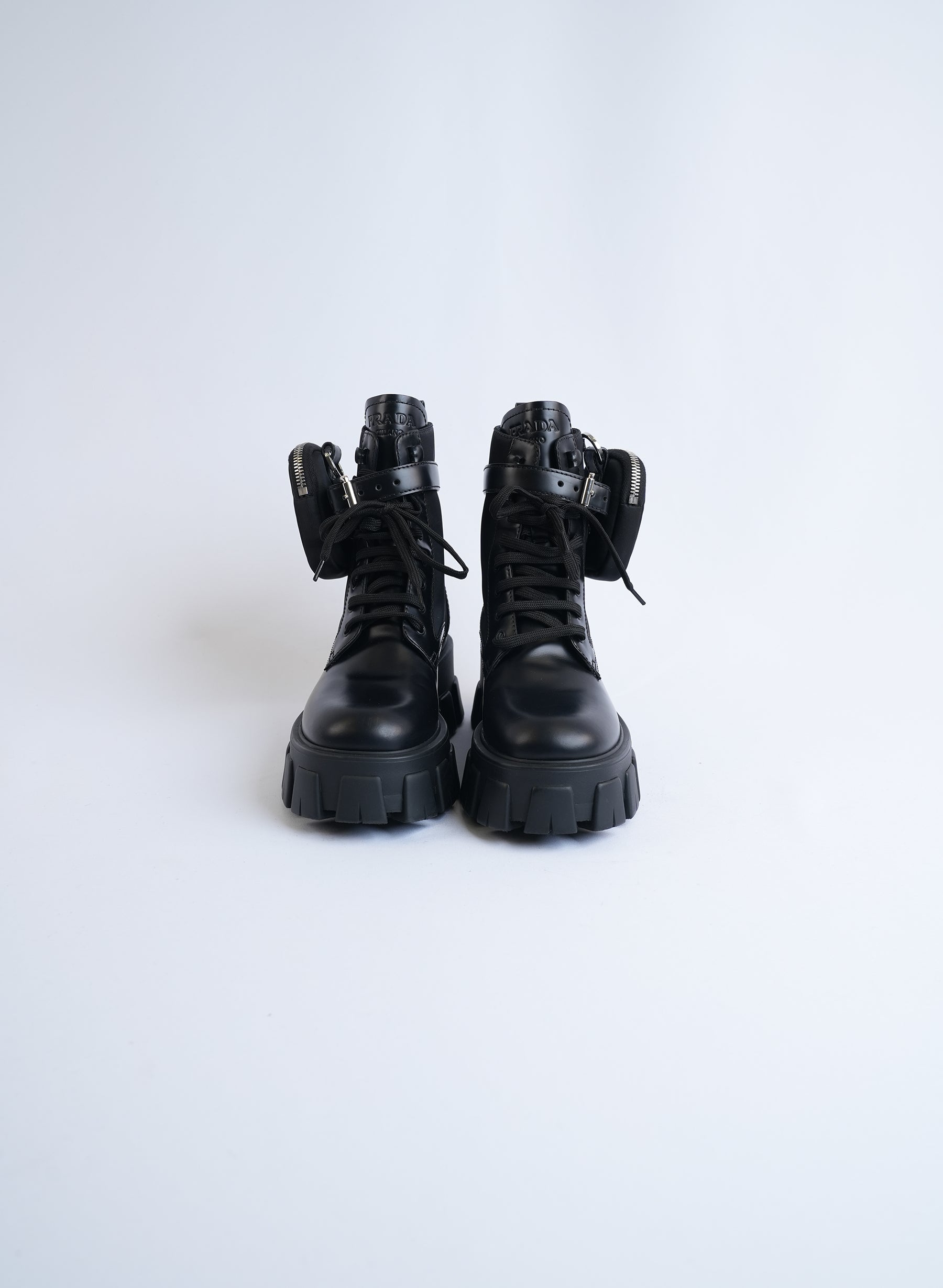 Prada Leather And Re-Nylon Boots With Pouch