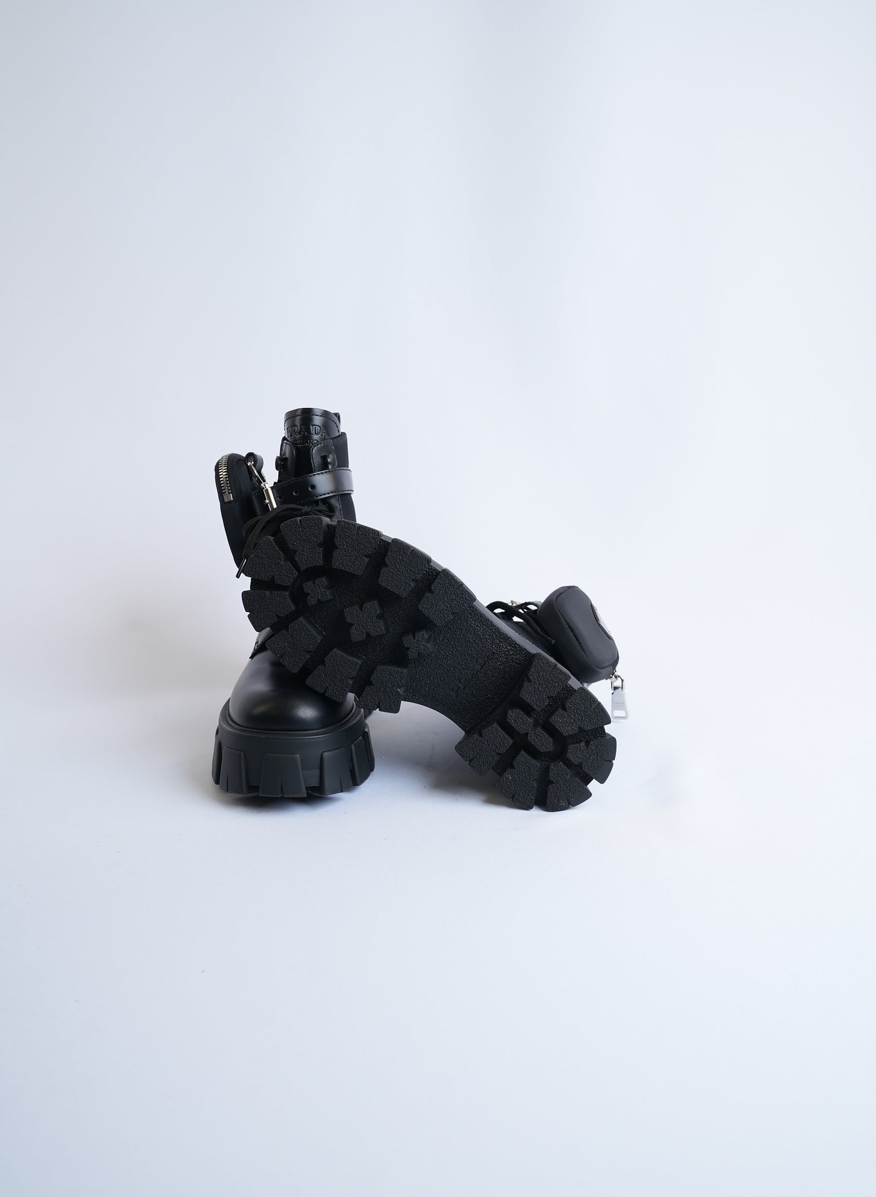 Prada Leather And Re-Nylon Boots With Pouch