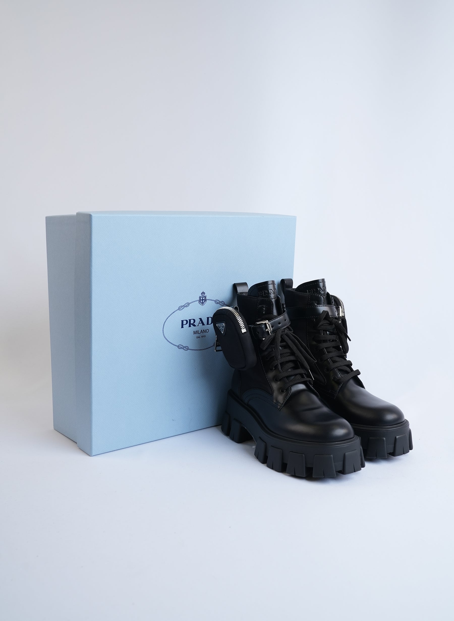 Prada Leather And Re-Nylon Boots With Pouch