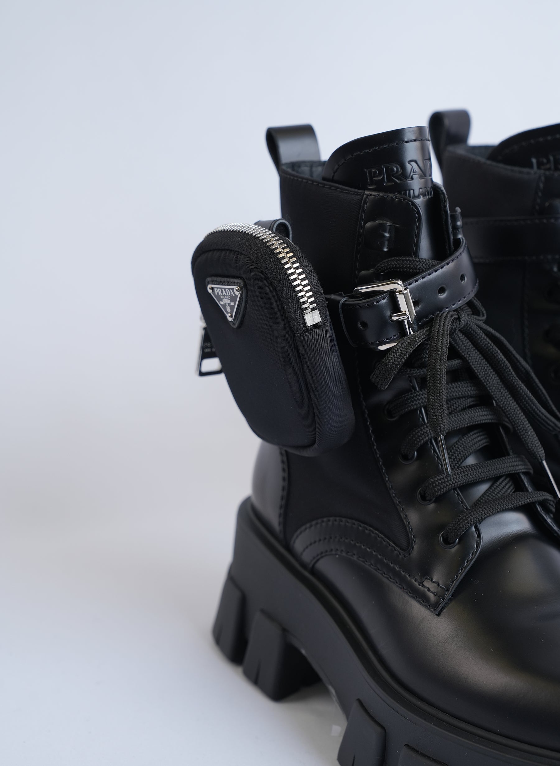 Prada Leather And Re-Nylon Boots With Pouch