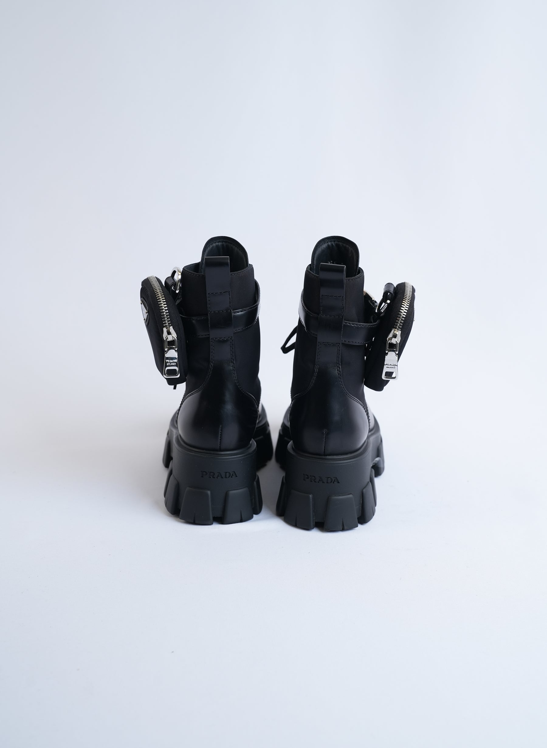 Prada Leather And Re-Nylon Boots With Pouch
