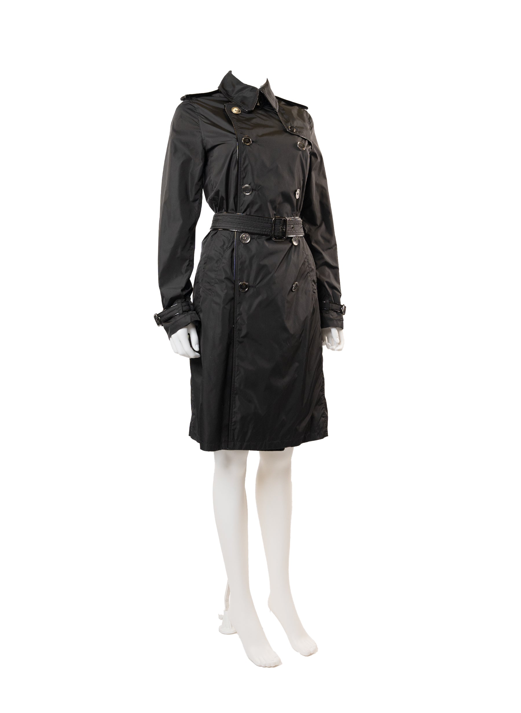 Burberry Black Double Breasted Packable Belted Trench Coat