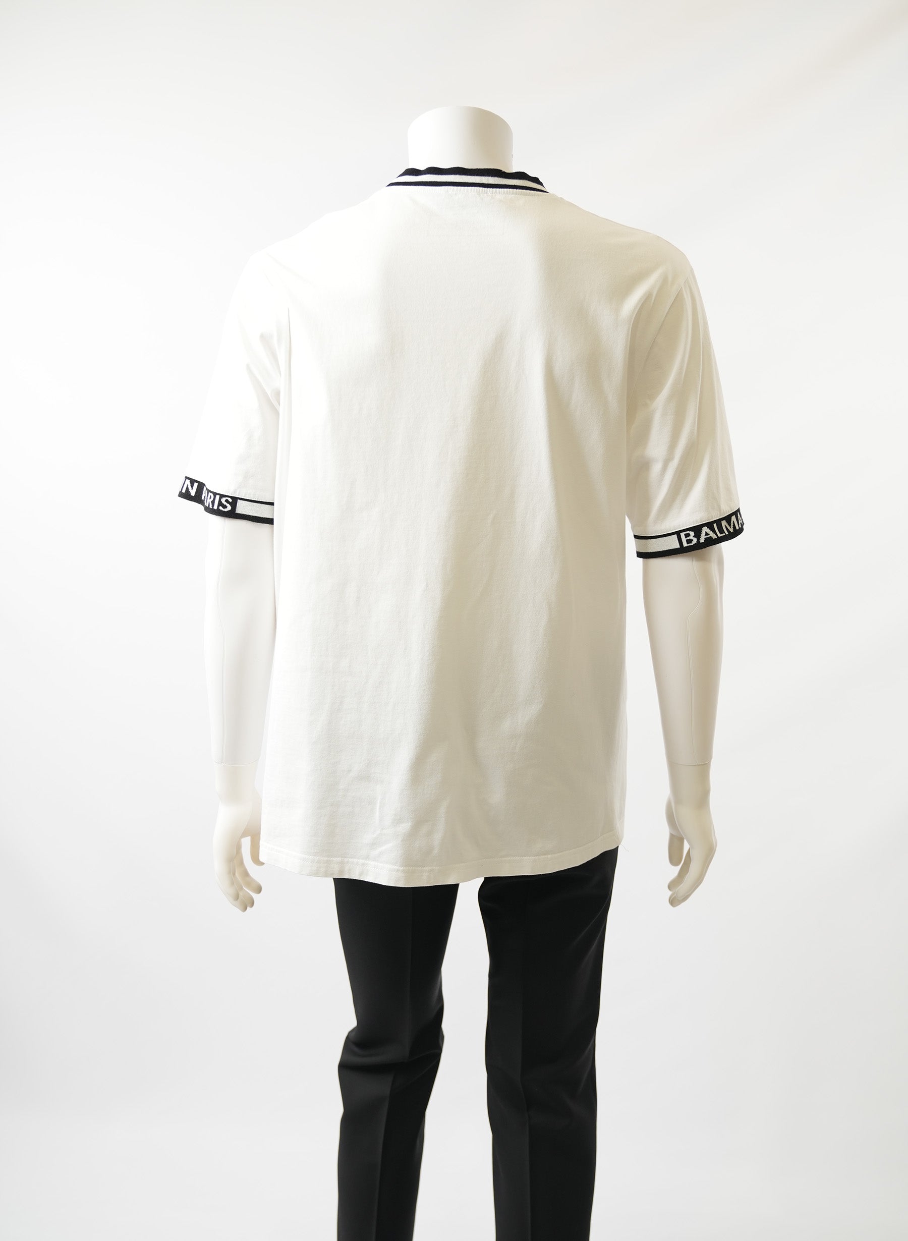 Balmain Print Collar White T-Shirt