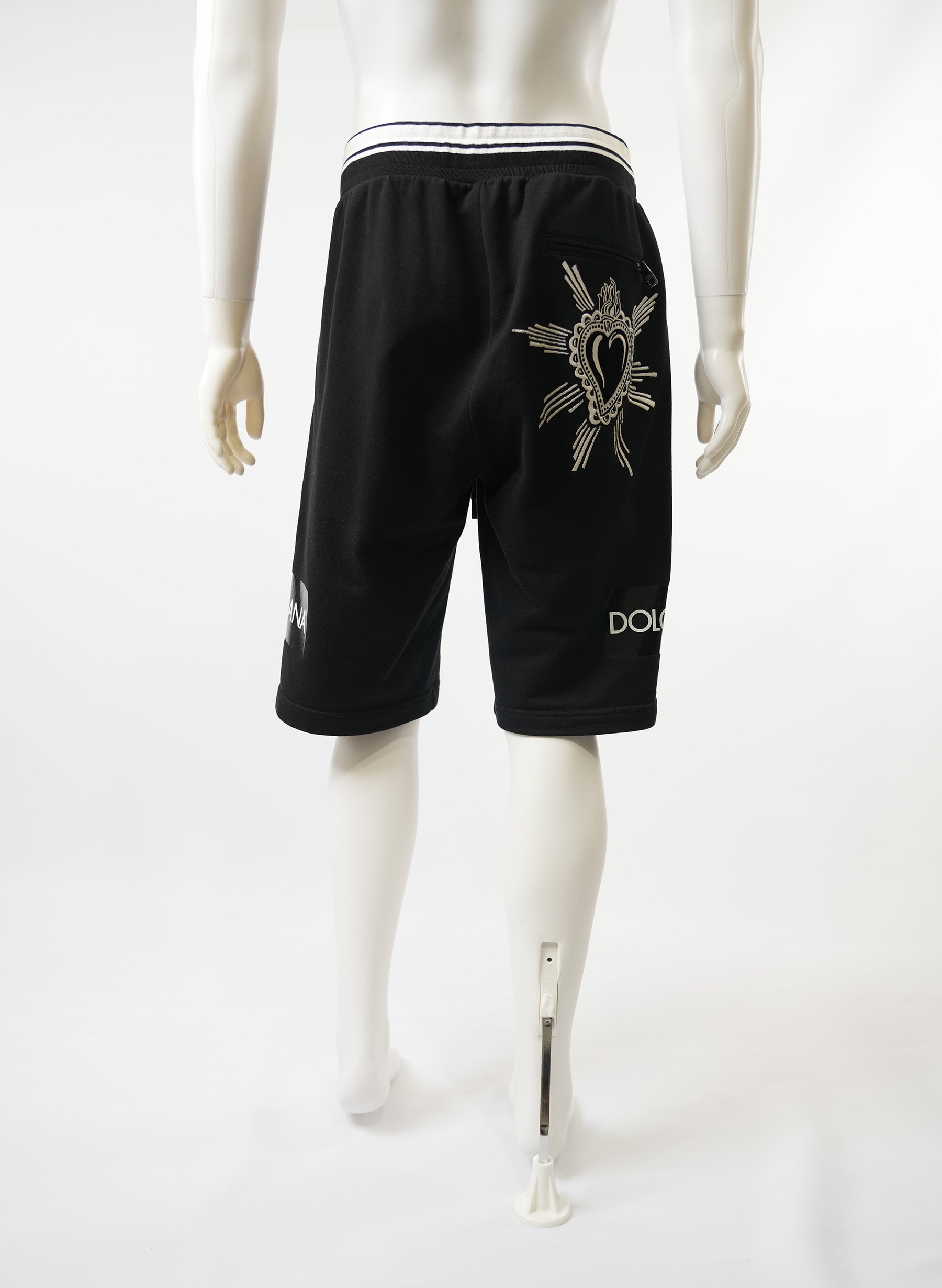 Dolce and Gabbana Black Heart Embroidered Drawstring Shorts