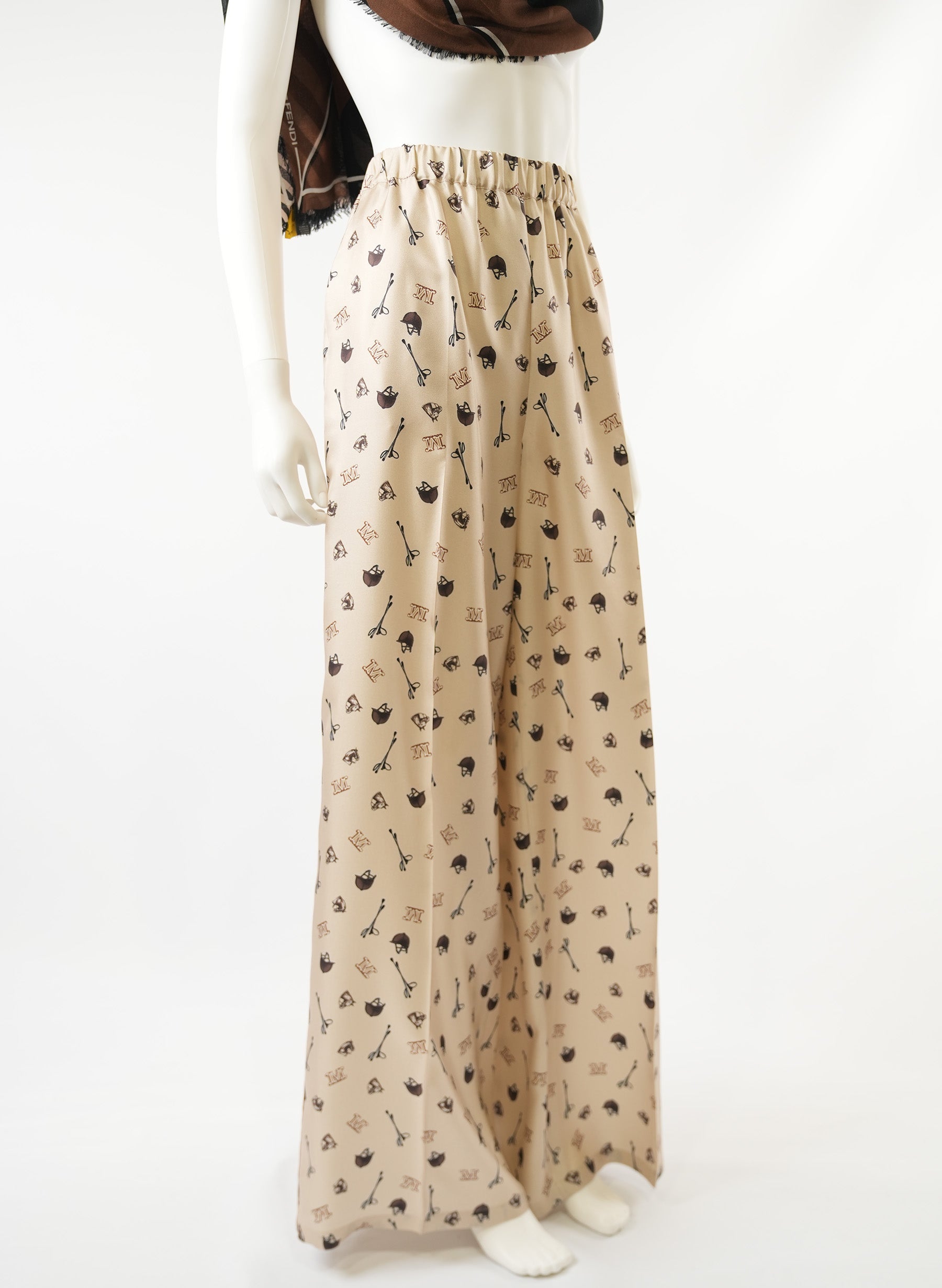 Maxmara Nebbia Monogrammed Wide-Leg Pants