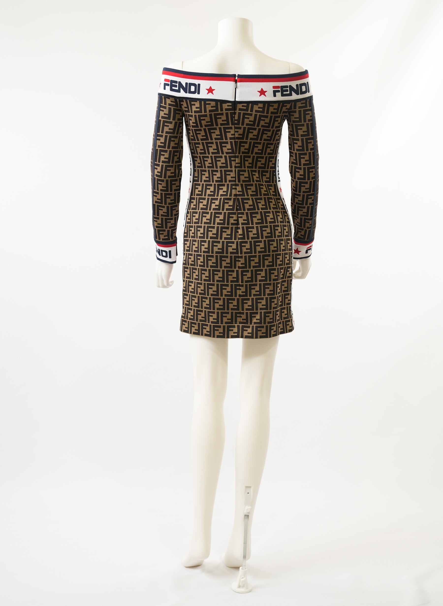 Fendi Off-Shoulder Logo Printed Mini Dress