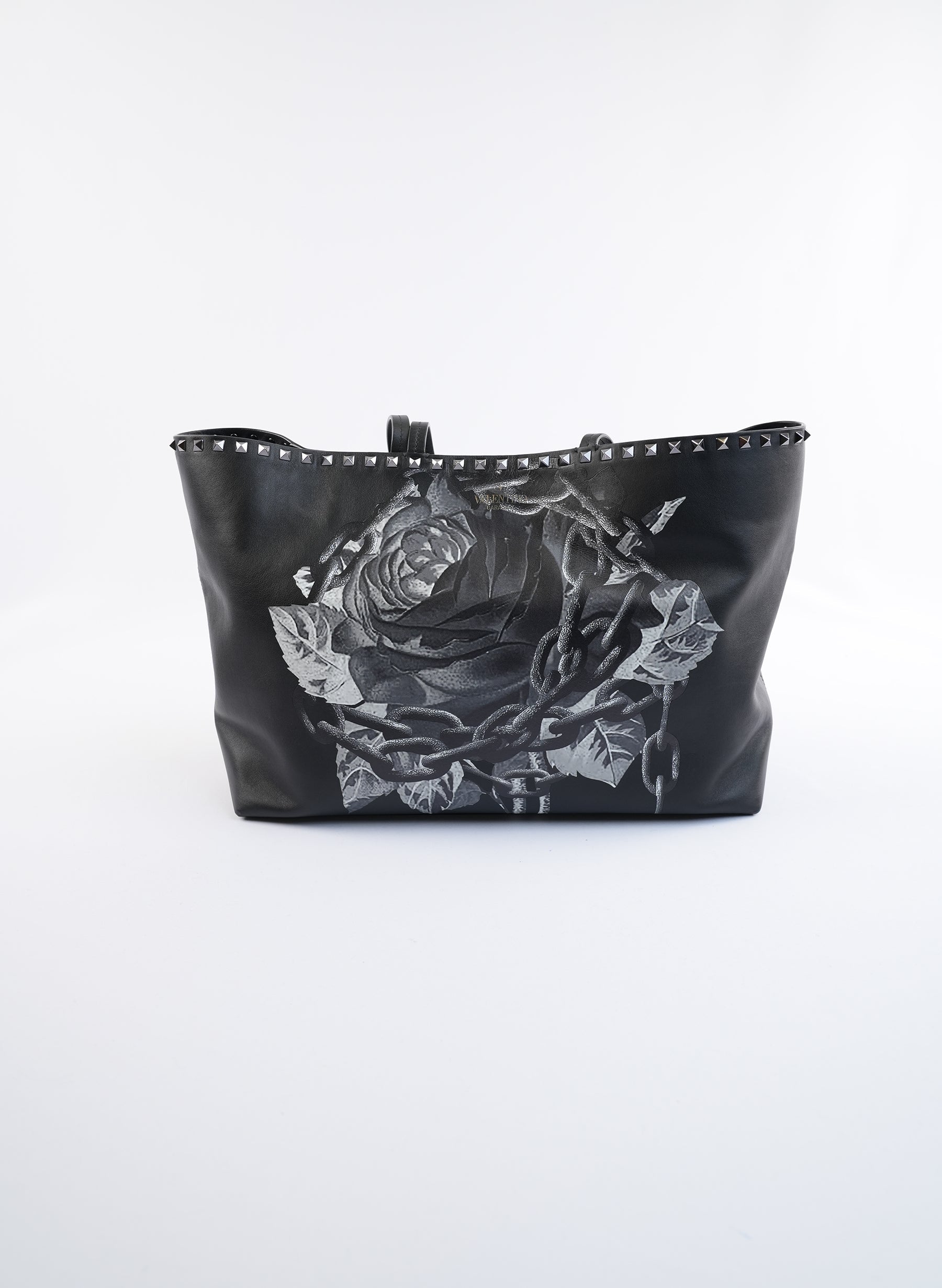 Valentino Undercover Rose Print Calfskin Rockstud Tote Bag