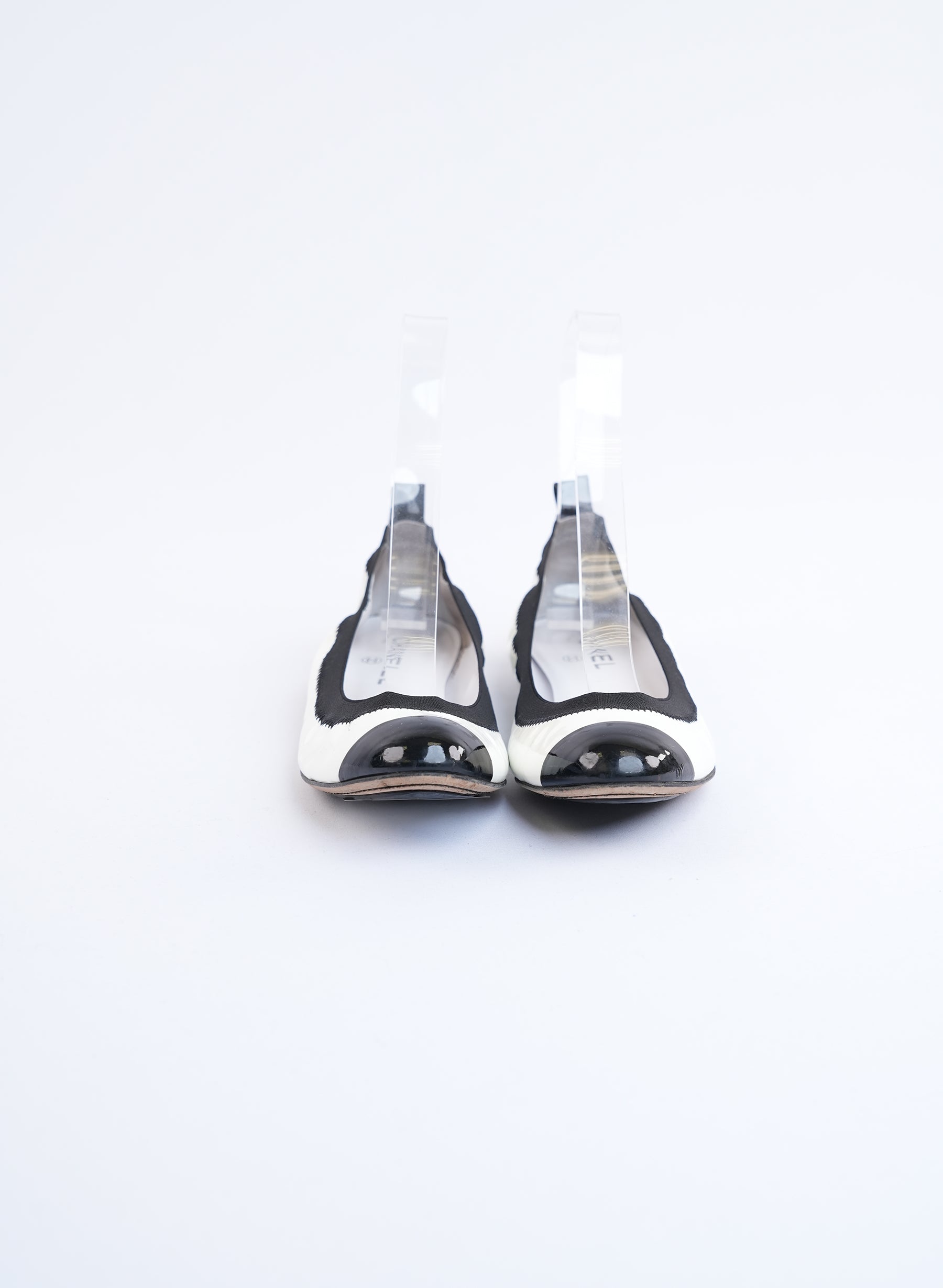 Chanel Black & White Patent Leather Ballet Flats
