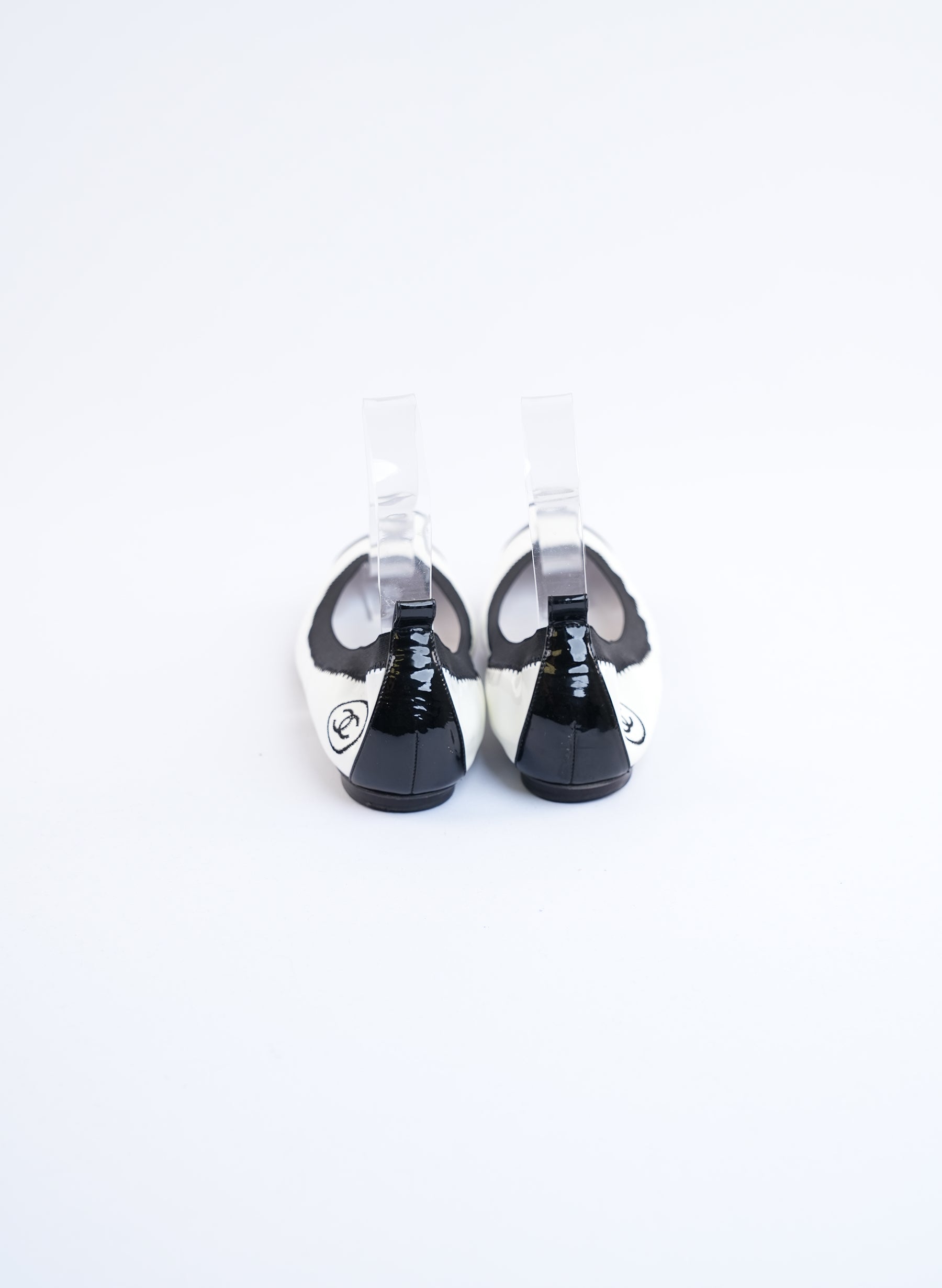 Chanel Black & White Patent Leather Ballet Flats