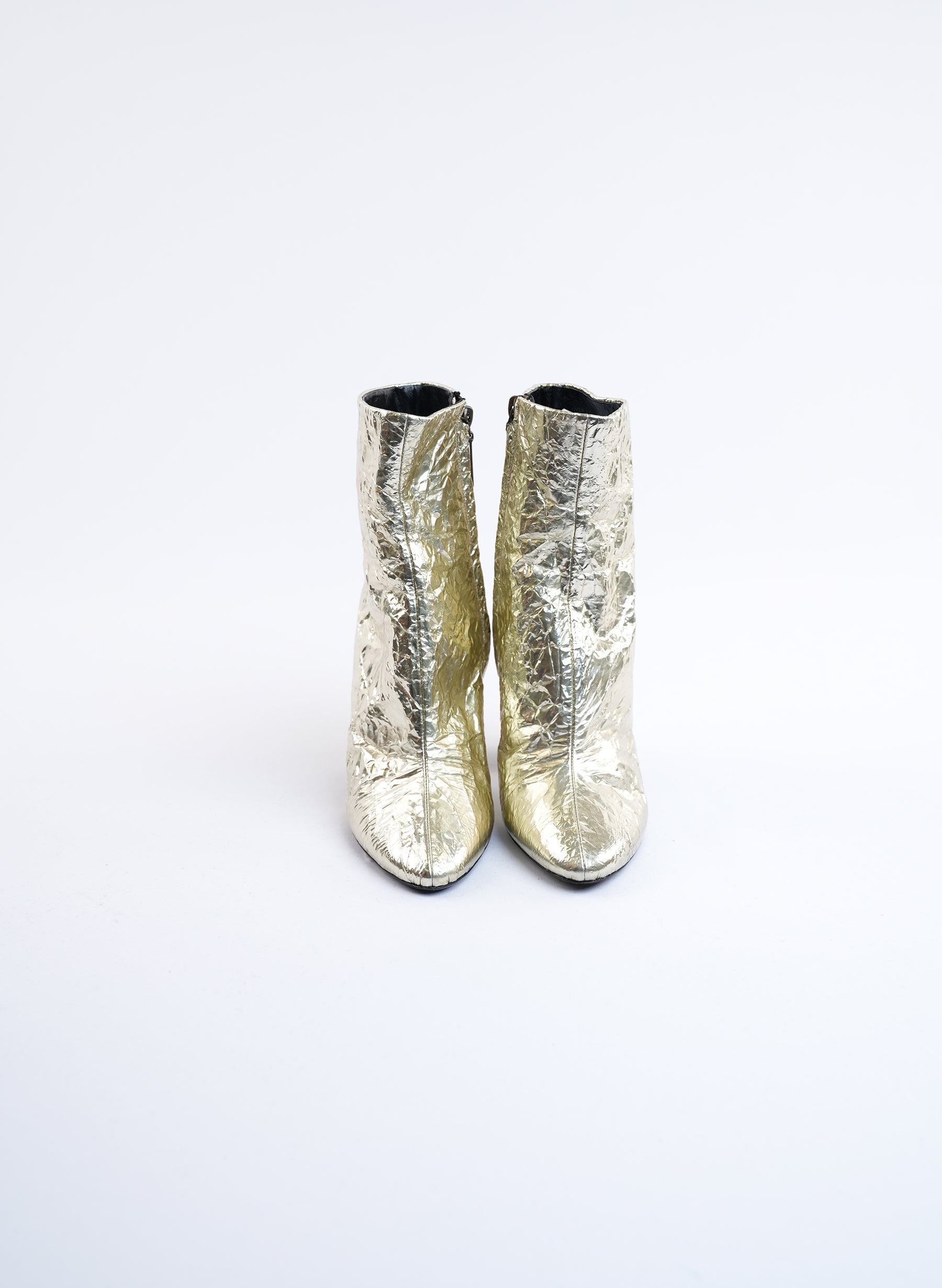 Saint Laurent Lou Crinkle Metallic Ankle Boots