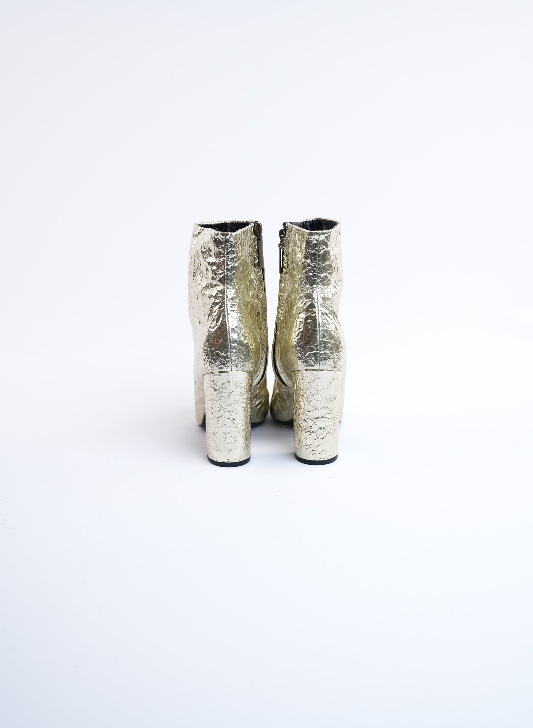 Saint Laurent Lou Crinkle Metallic Ankle Boots