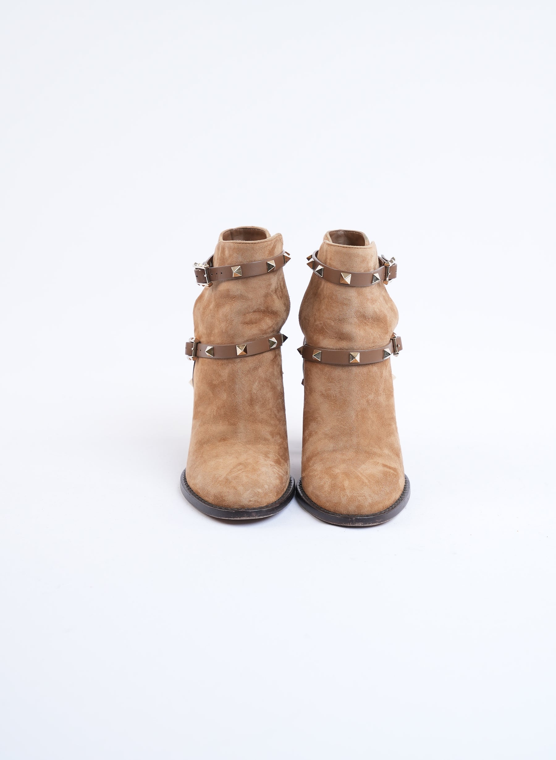 Valentino Rockstud Brown Suede Heel Boots