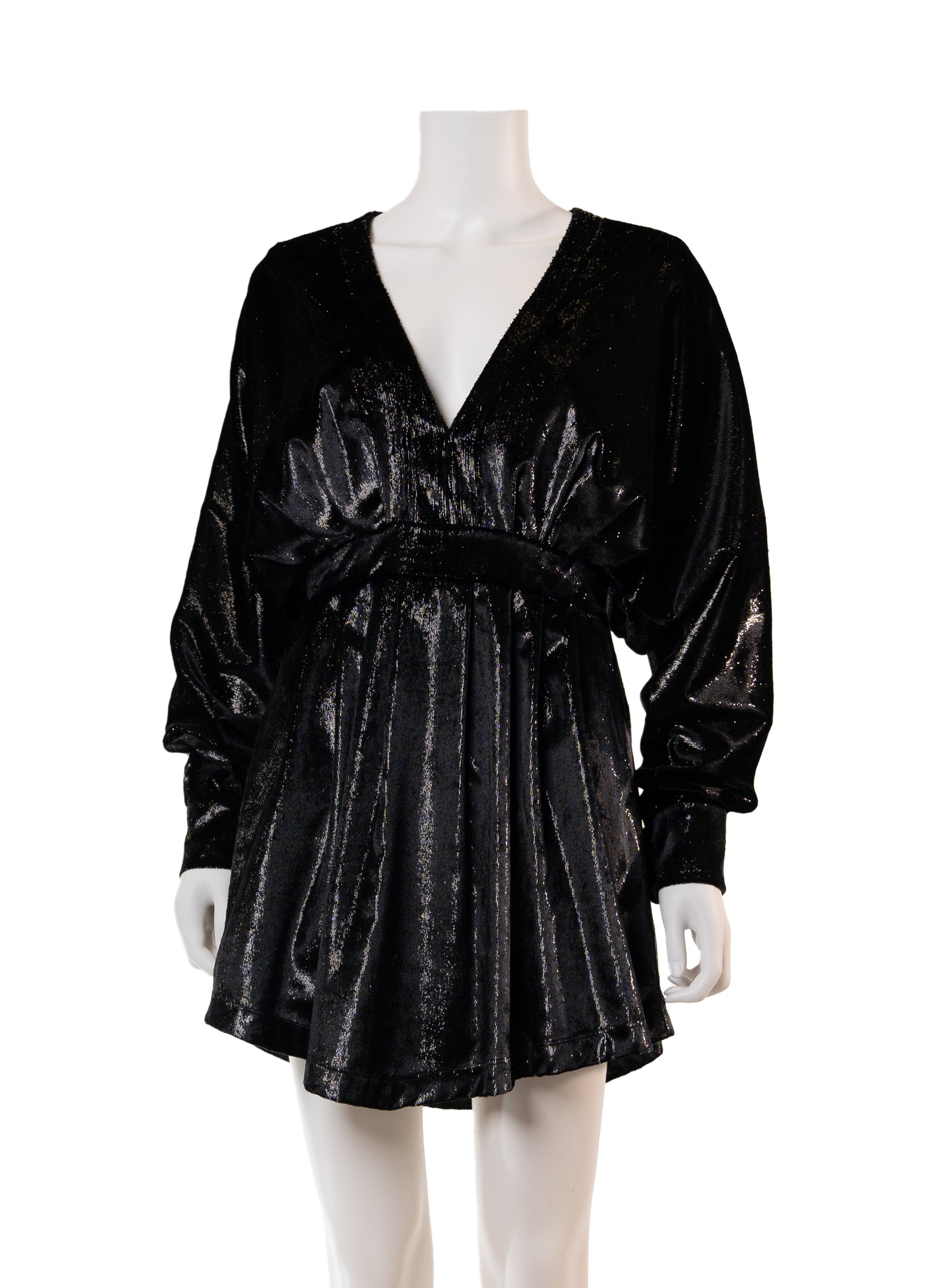 Balmain Velvet Long Sleeve V-Neck Mini Dress