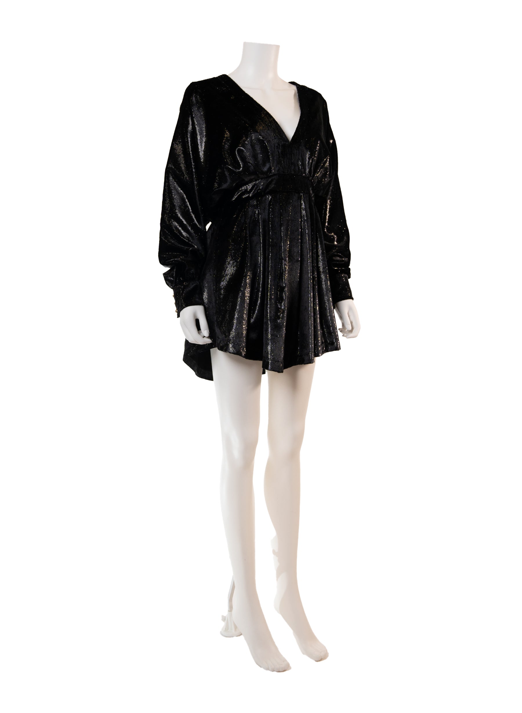 Balmain Velvet Long Sleeve V-Neck Mini Dress