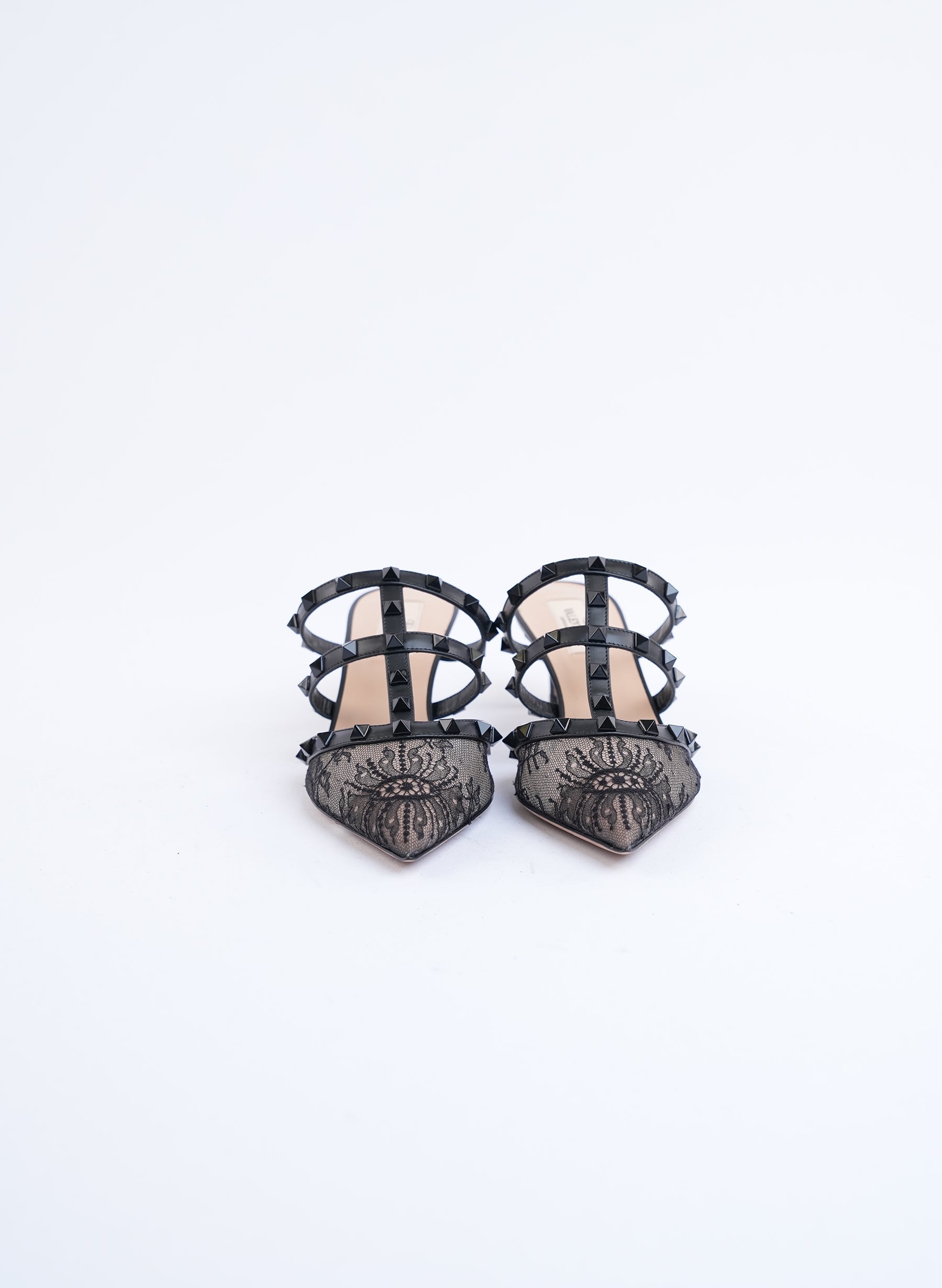 Valentino Rockstud Lace Caged Mules