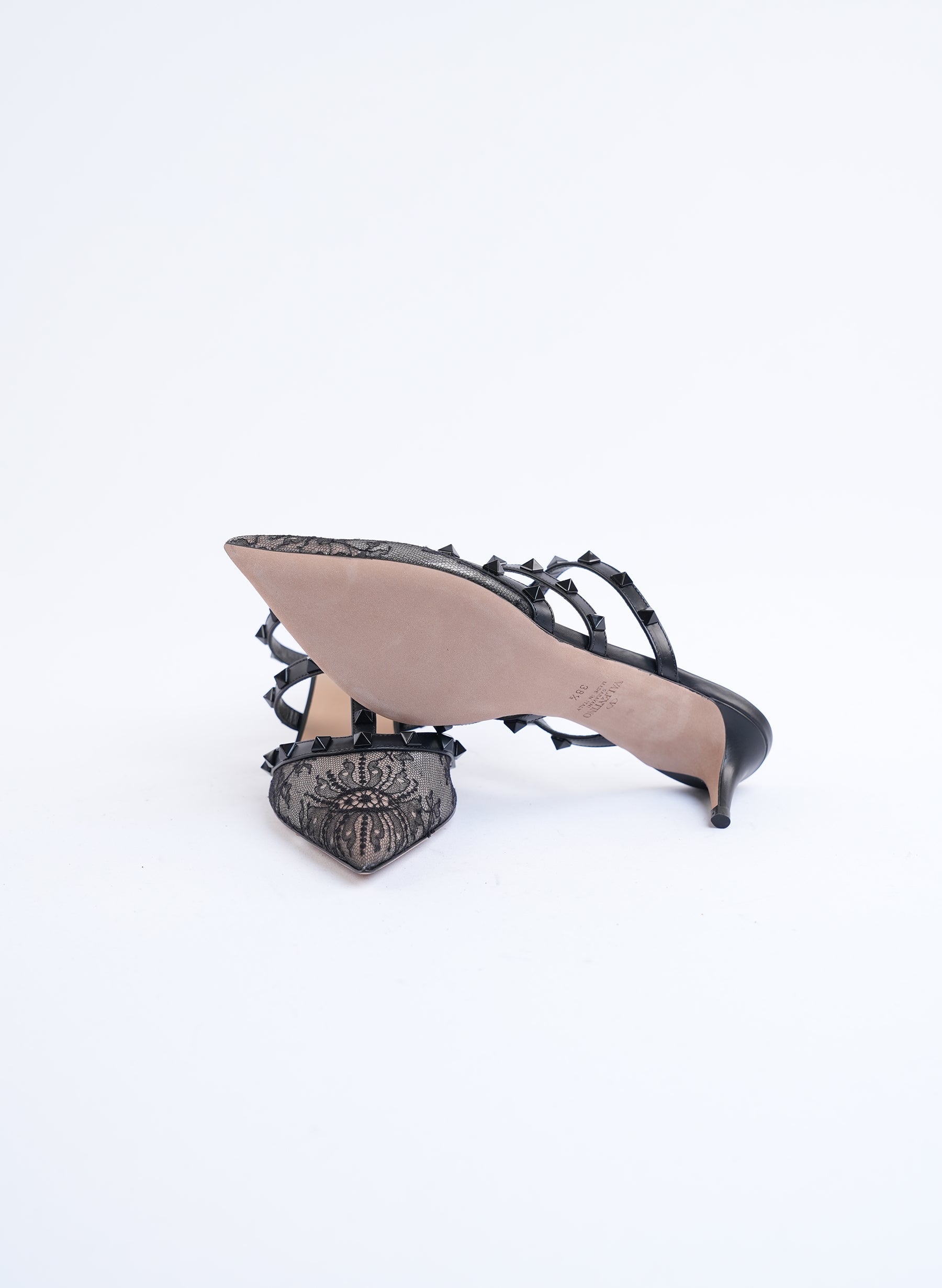 Valentino Rockstud Lace Caged Mules