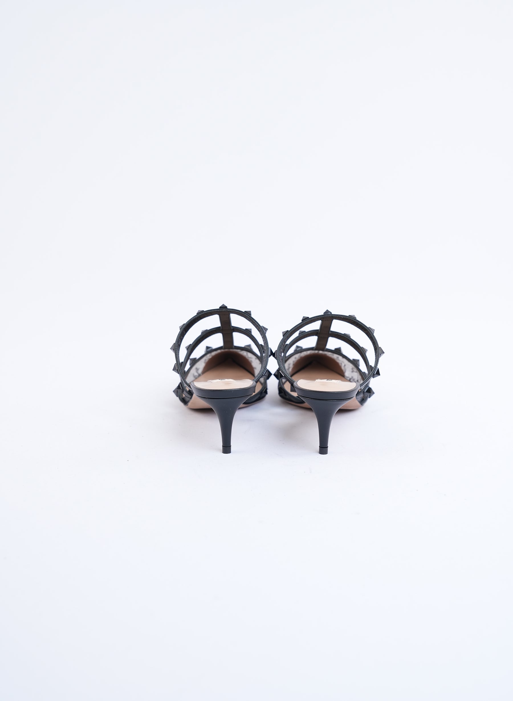 Valentino Rockstud Lace Caged Mules
