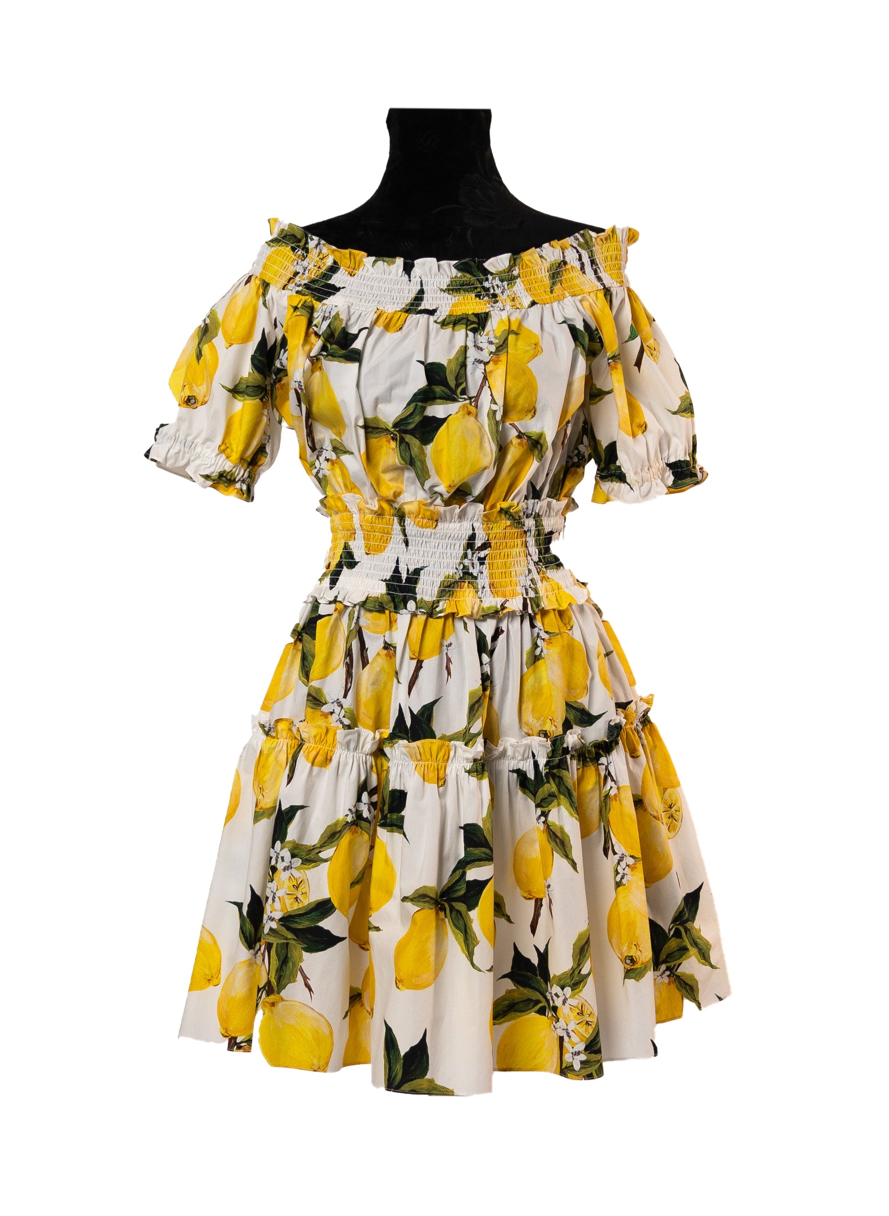 Dolce & Gabbana Off-The-Shoulder Lemon Print Mini Dress