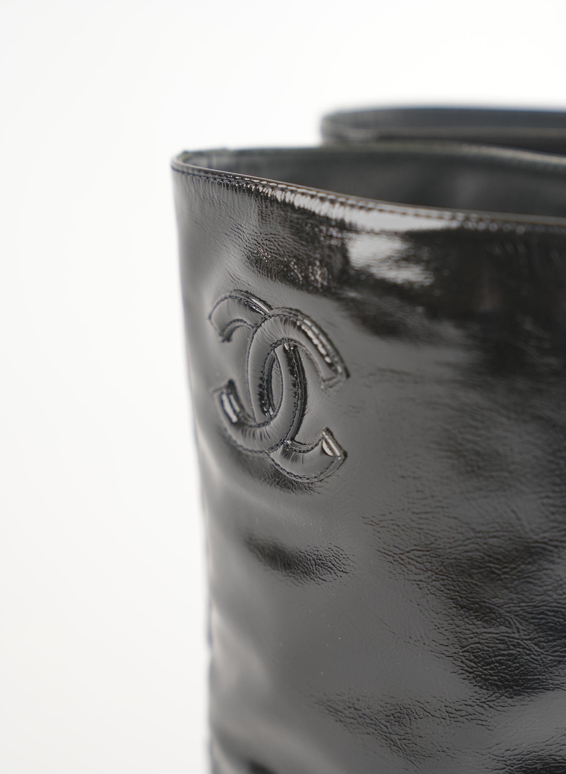 Chanel Calfskin Leather CC Ascot Mid Calf Black Boots