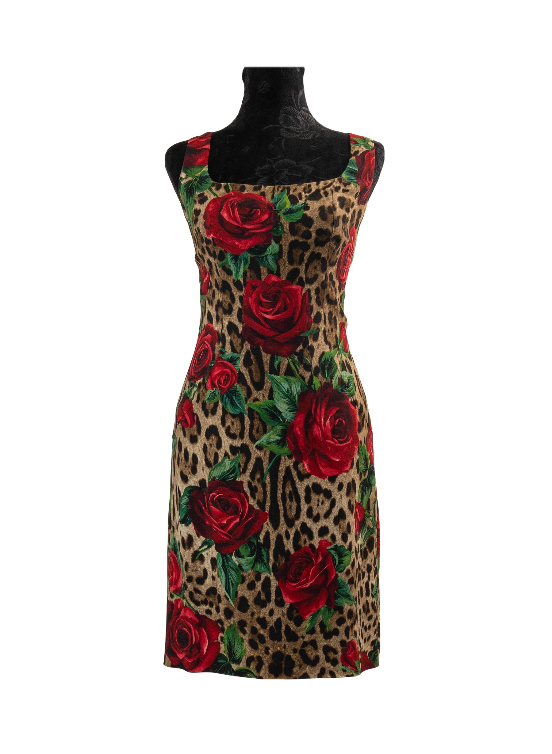 Dolce & Gabbana Leopard Rose Print Bodycon Mini Dress