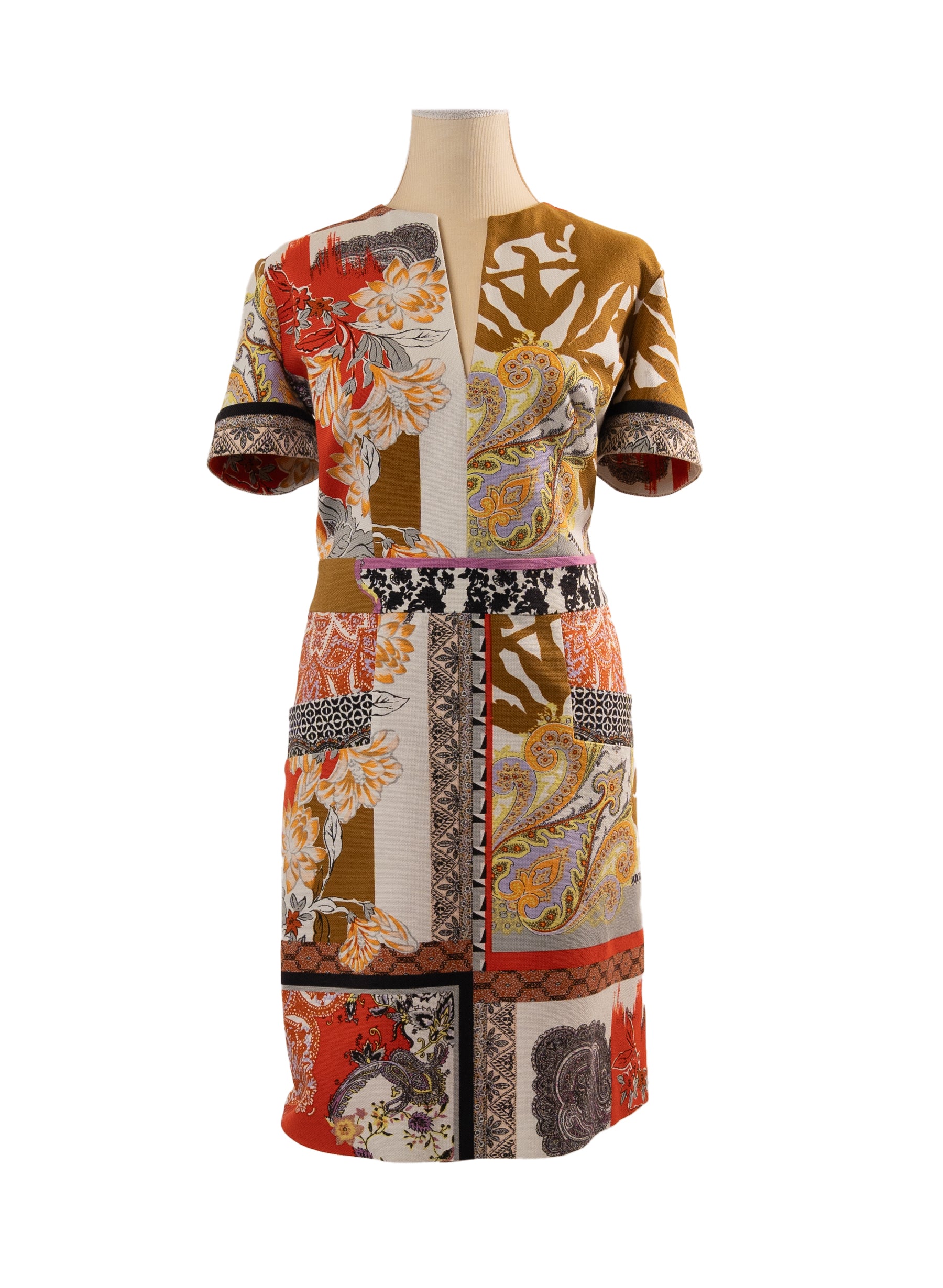 Etro Mixed Print Short-Sleeve Dress