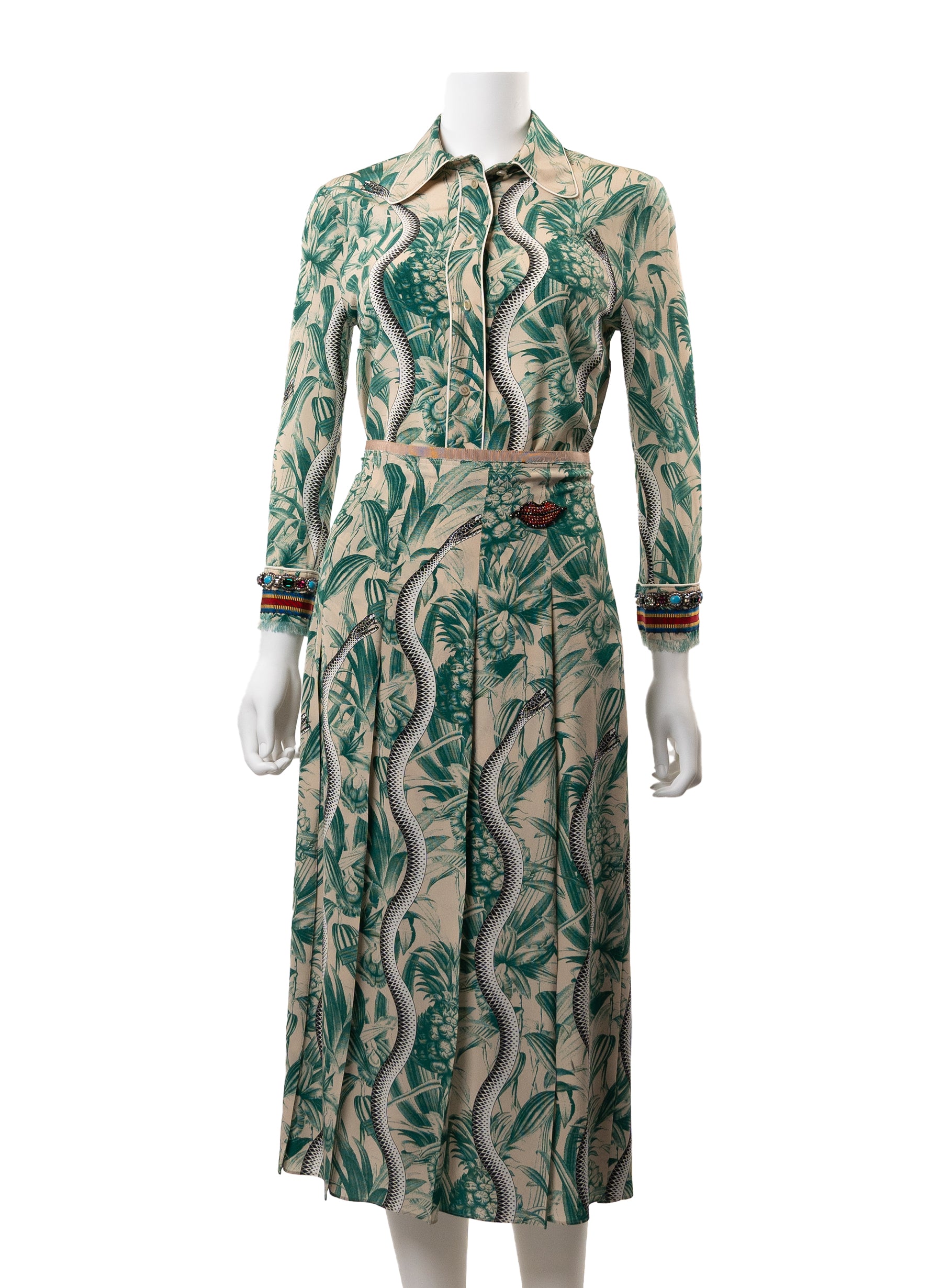 Gucci Snake Print Crêpe de Chine Shirt and Skirt Set