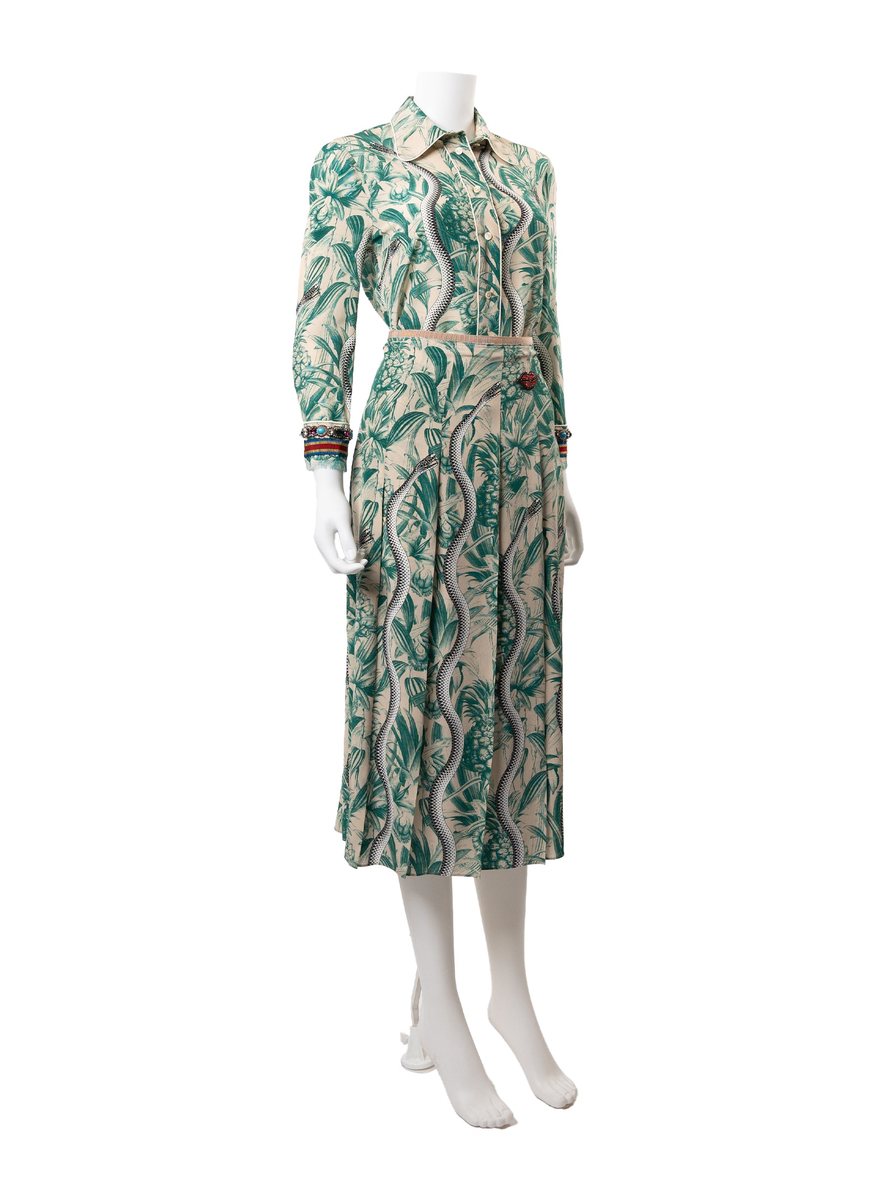 Gucci Snake Print Crêpe de Chine Shirt and Skirt Set