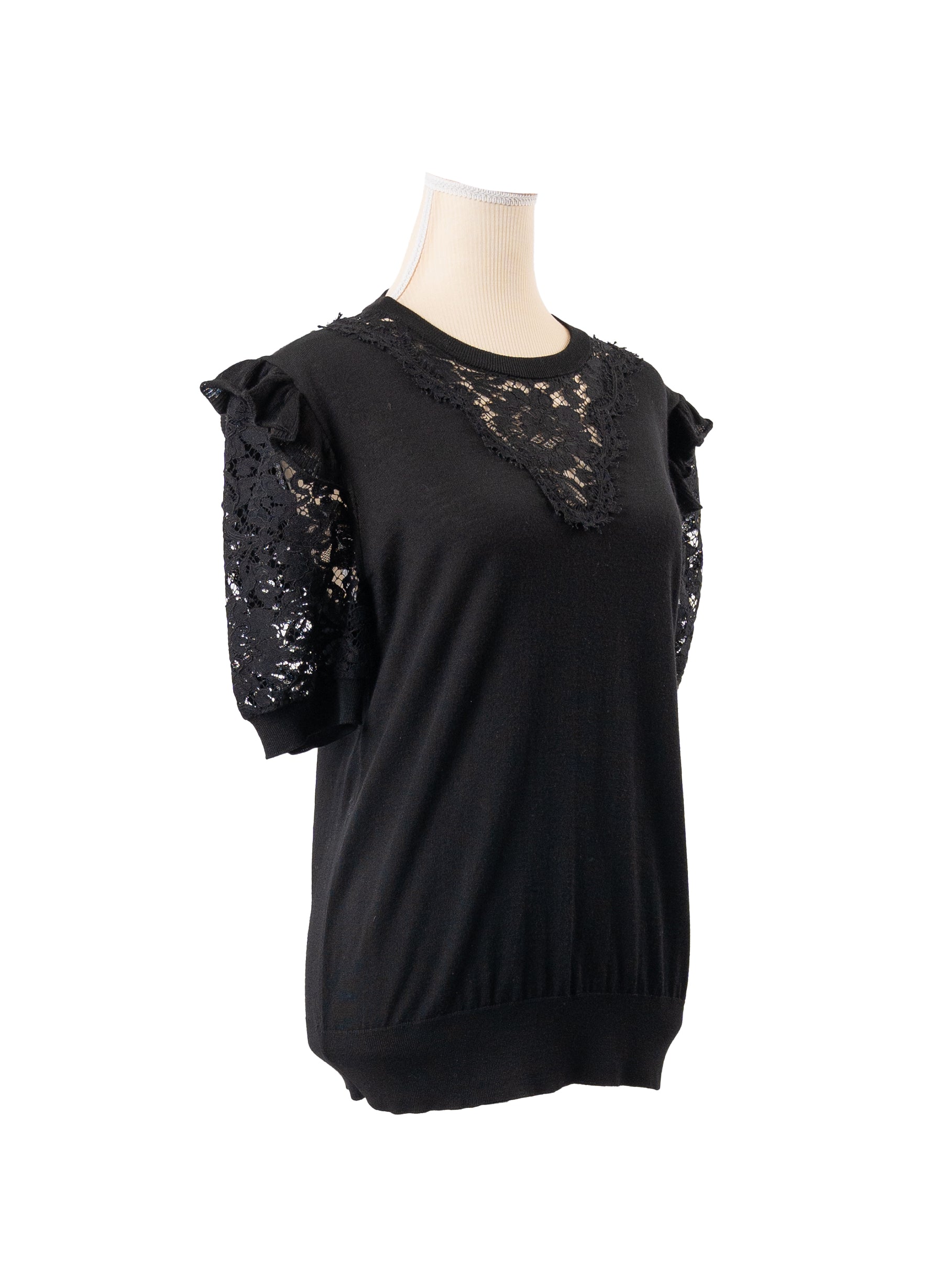 Dolce & Gabbana Lace-Trimmed Short-Sleeve Wool-Blend Sweater