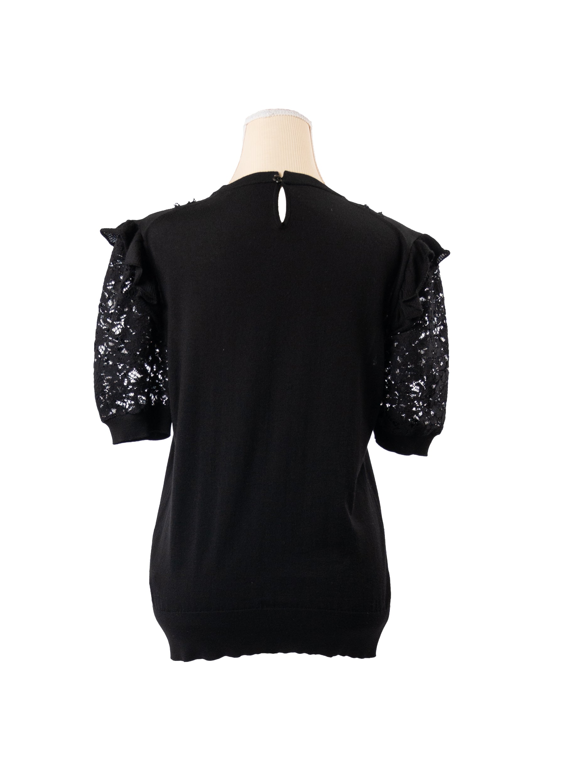 Dolce & Gabbana Lace-Trimmed Short-Sleeve Wool-Blend Sweater