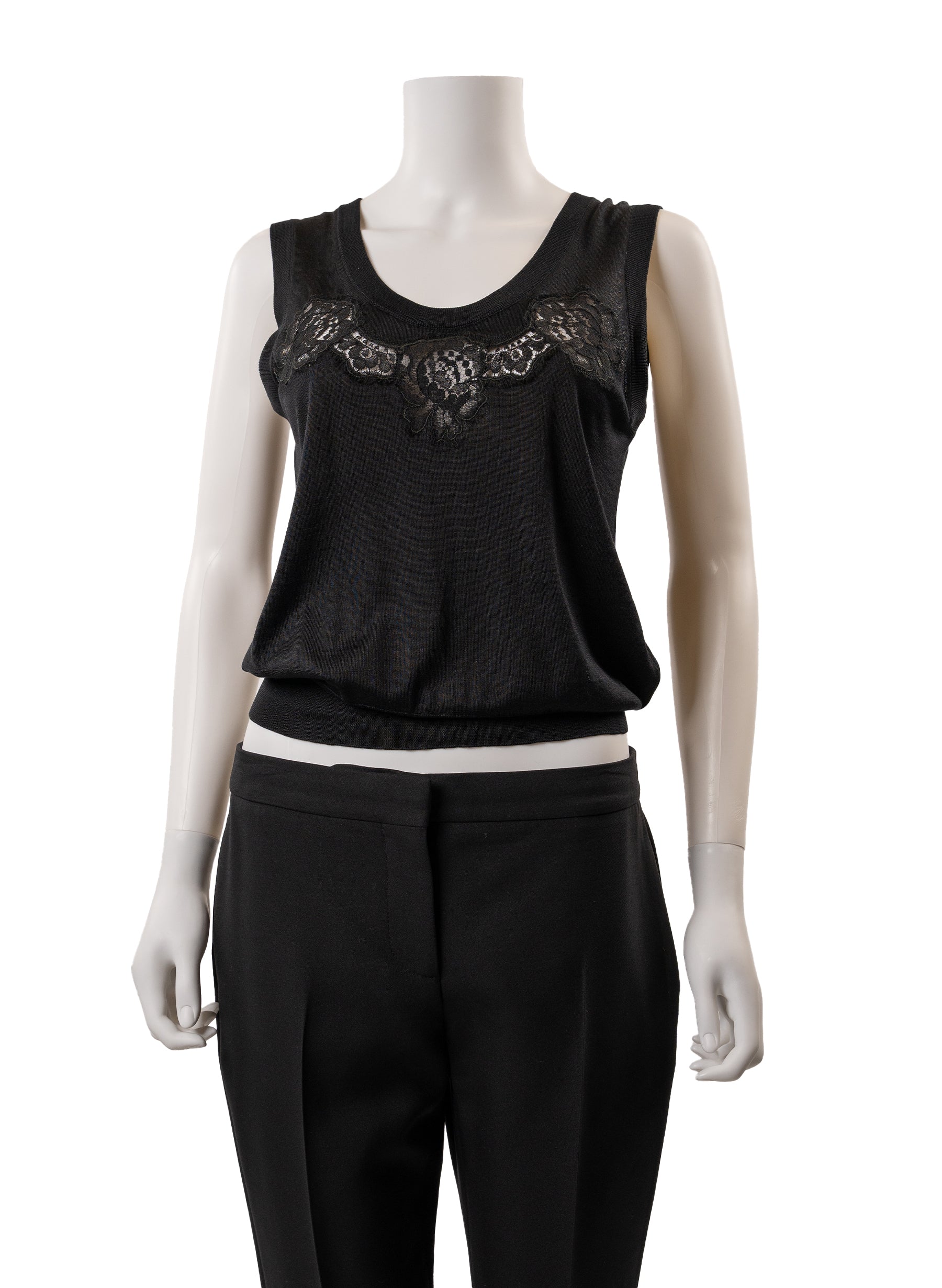 Dolce & Gabbana Sleeveless Lace-Trimmed Silk Blouse