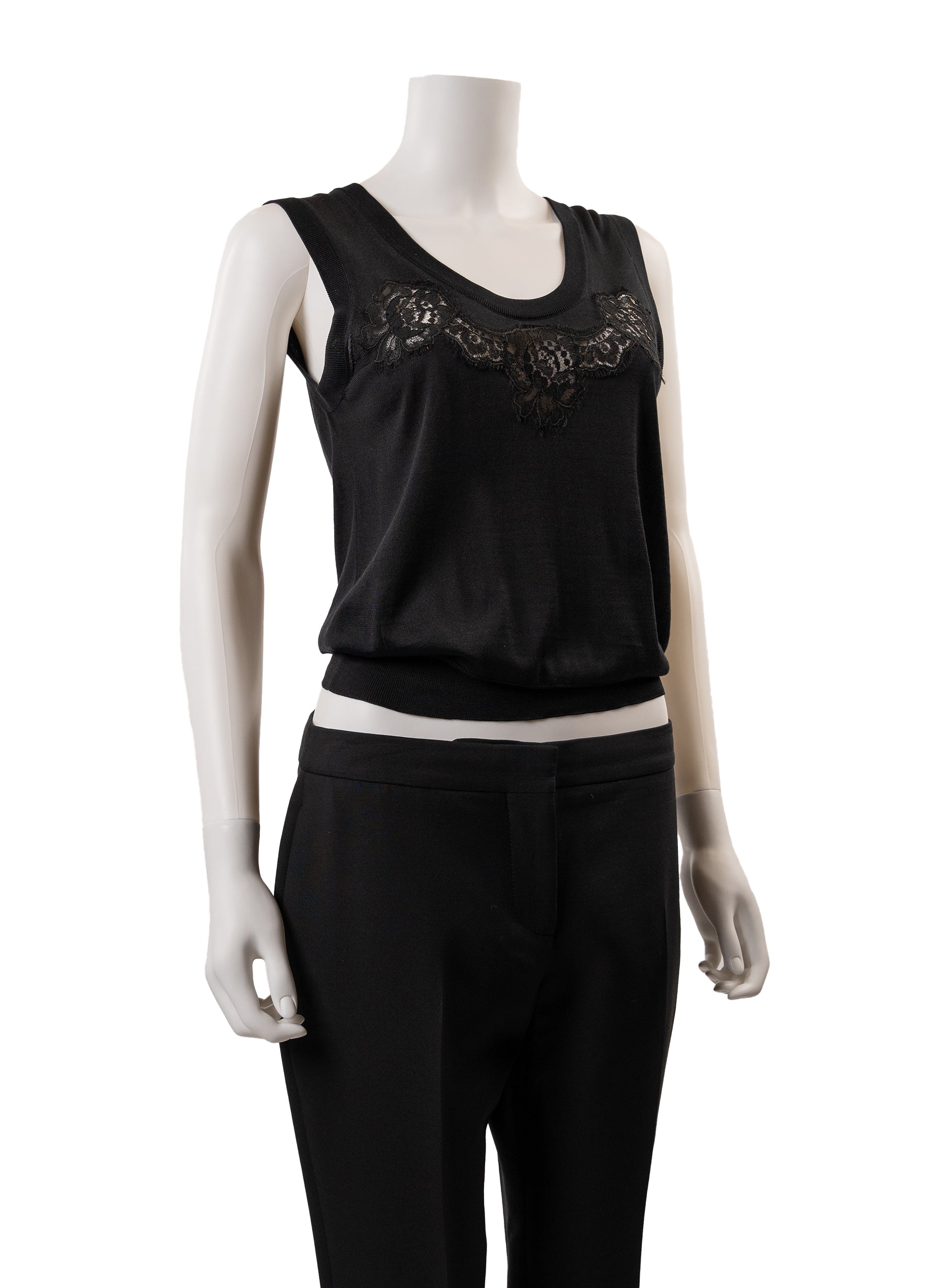 Dolce & Gabbana Sleeveless Lace-Trimmed Silk Blouse