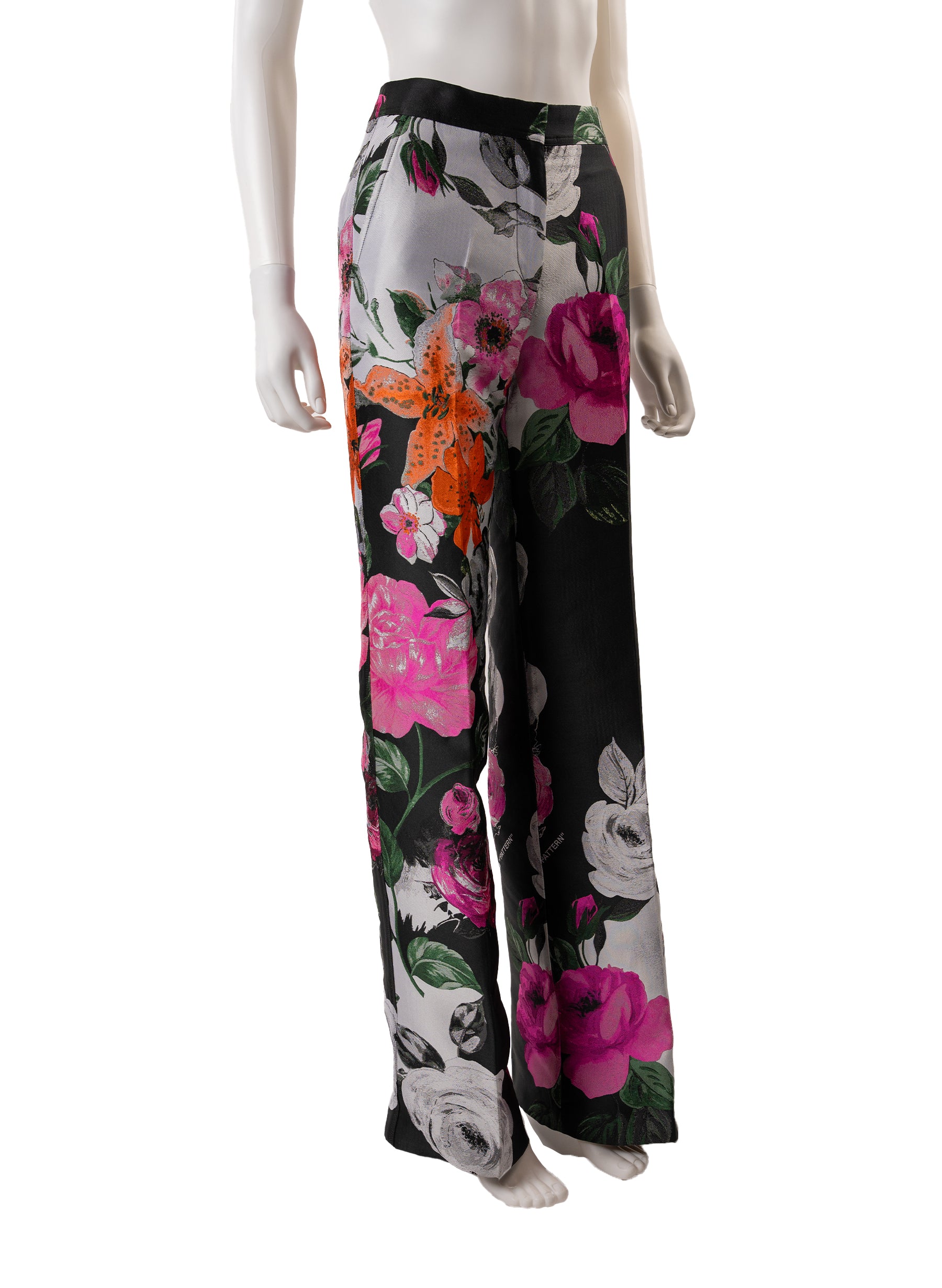 Off-White Wide-Leg Floral-Jacquard Pants