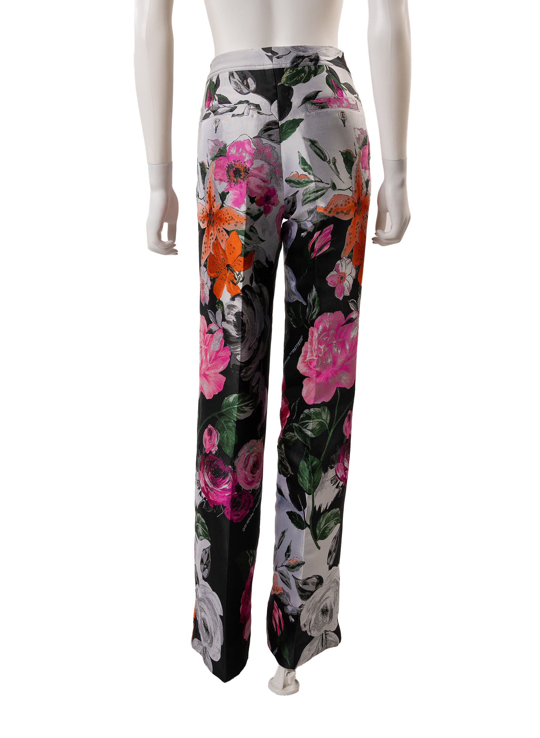 Off-White Wide-Leg Floral-Jacquard Pants