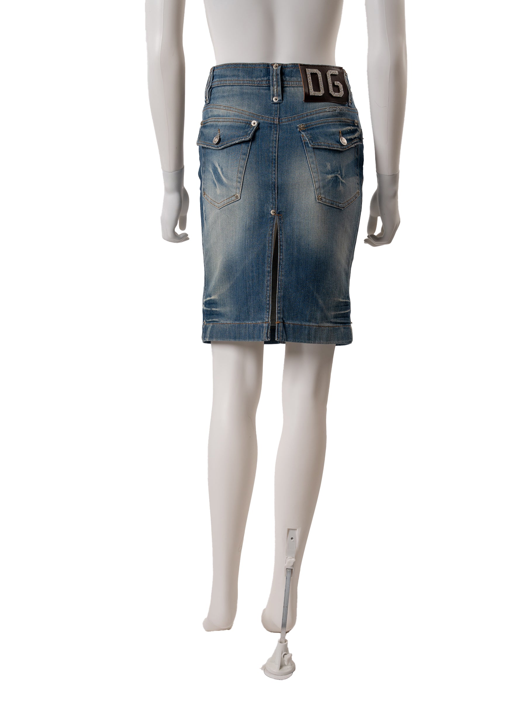 Dolce & Gabbana Denim Skirt w/ Embellished Belt Buckle