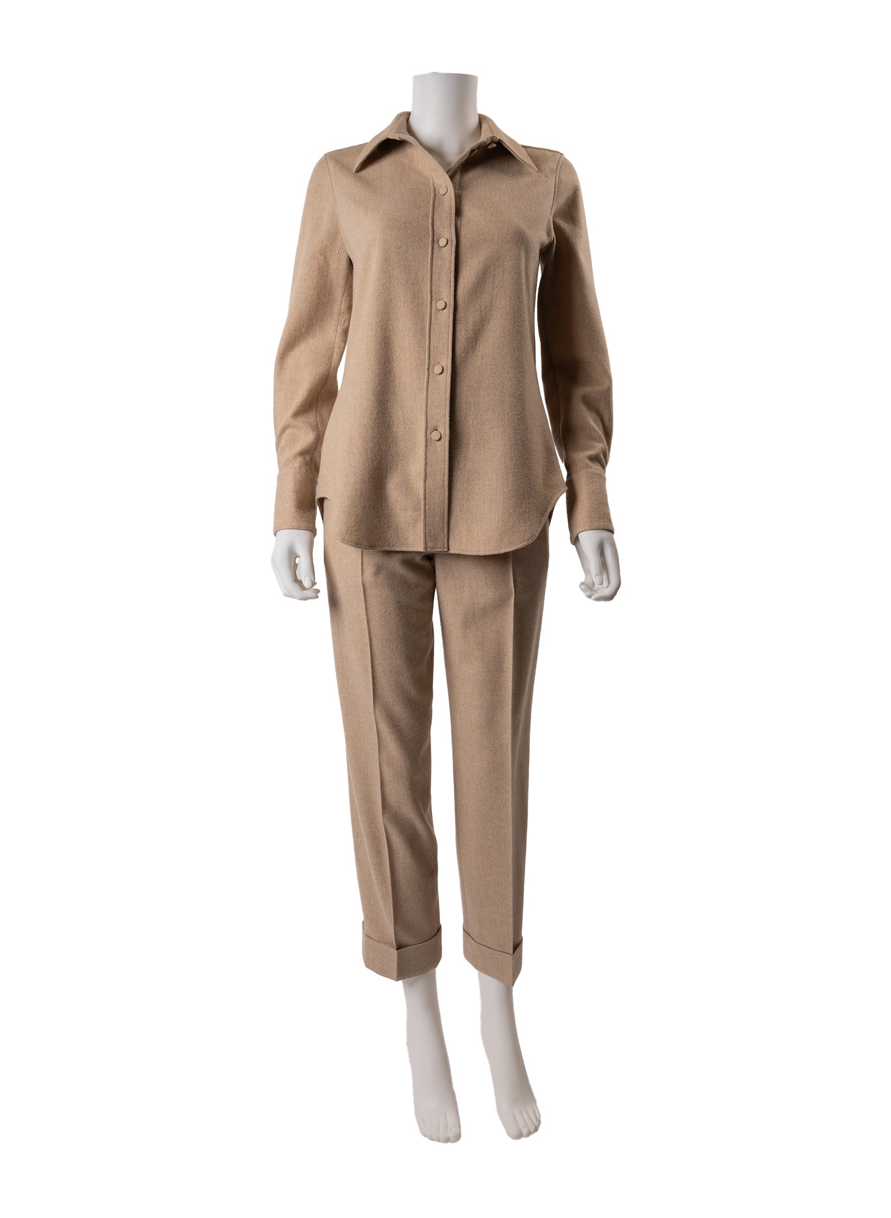 Chloe Neutral Wool Shirt and Trousers Set