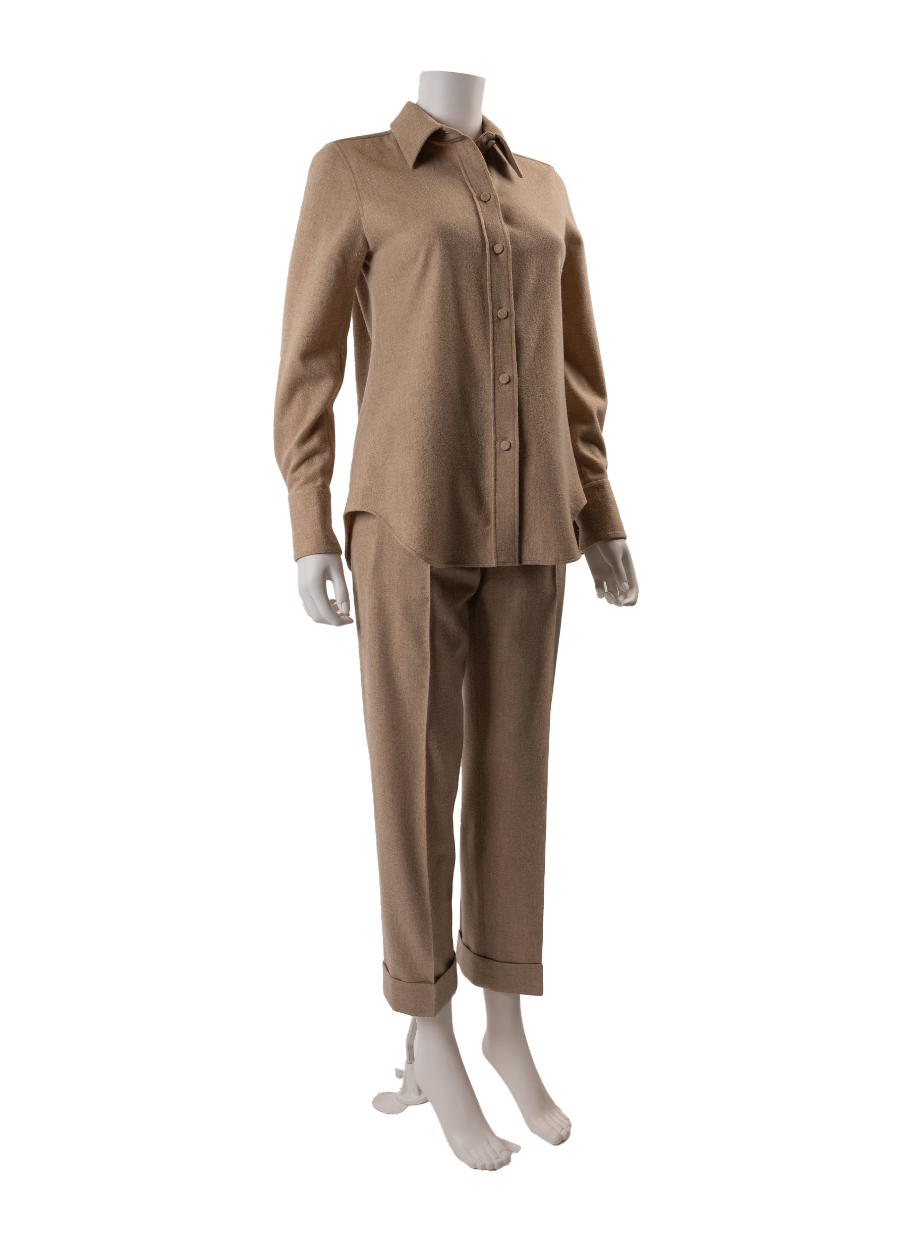 Chloe Neutral Wool Shirt and Trousers Set