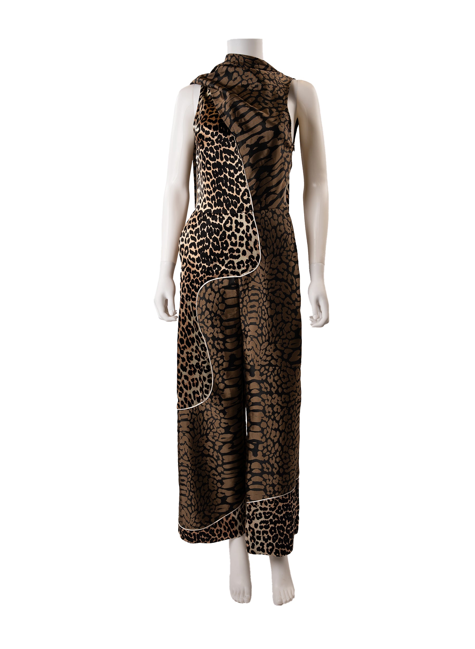 Ganni Leopard Print Patchwork Jumpsuit