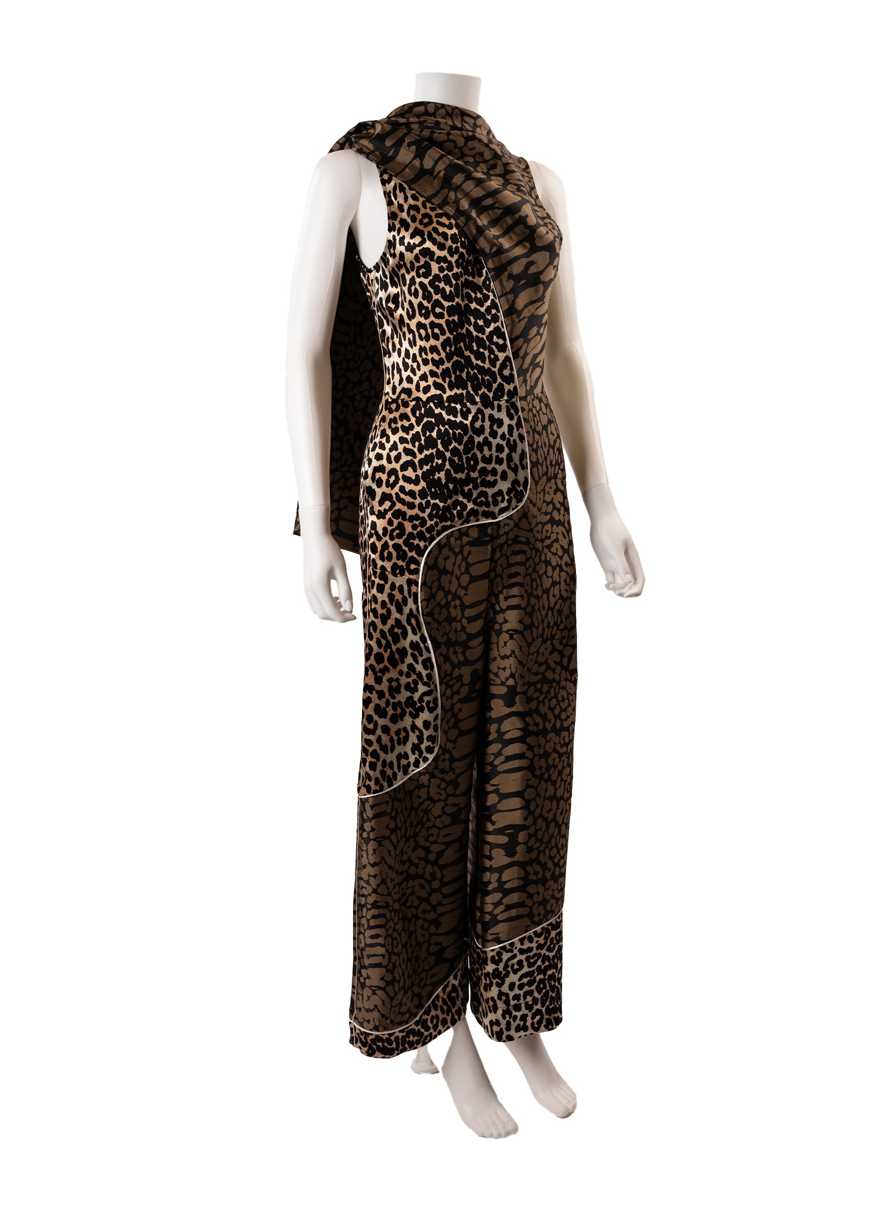 Ganni Leopard Print Patchwork Jumpsuit