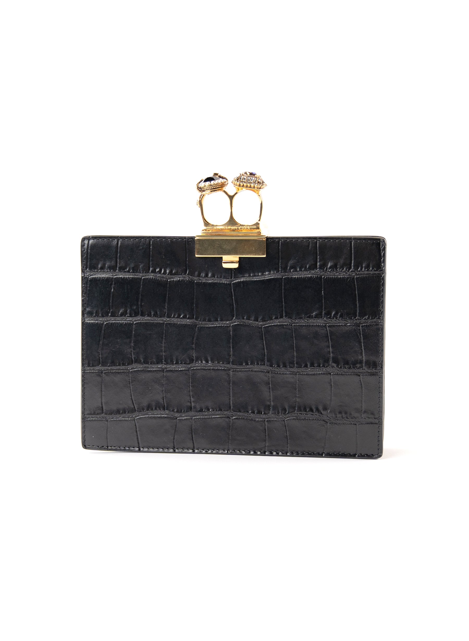 Alexander McQueen Croc-Embossed Double Ring Clutch