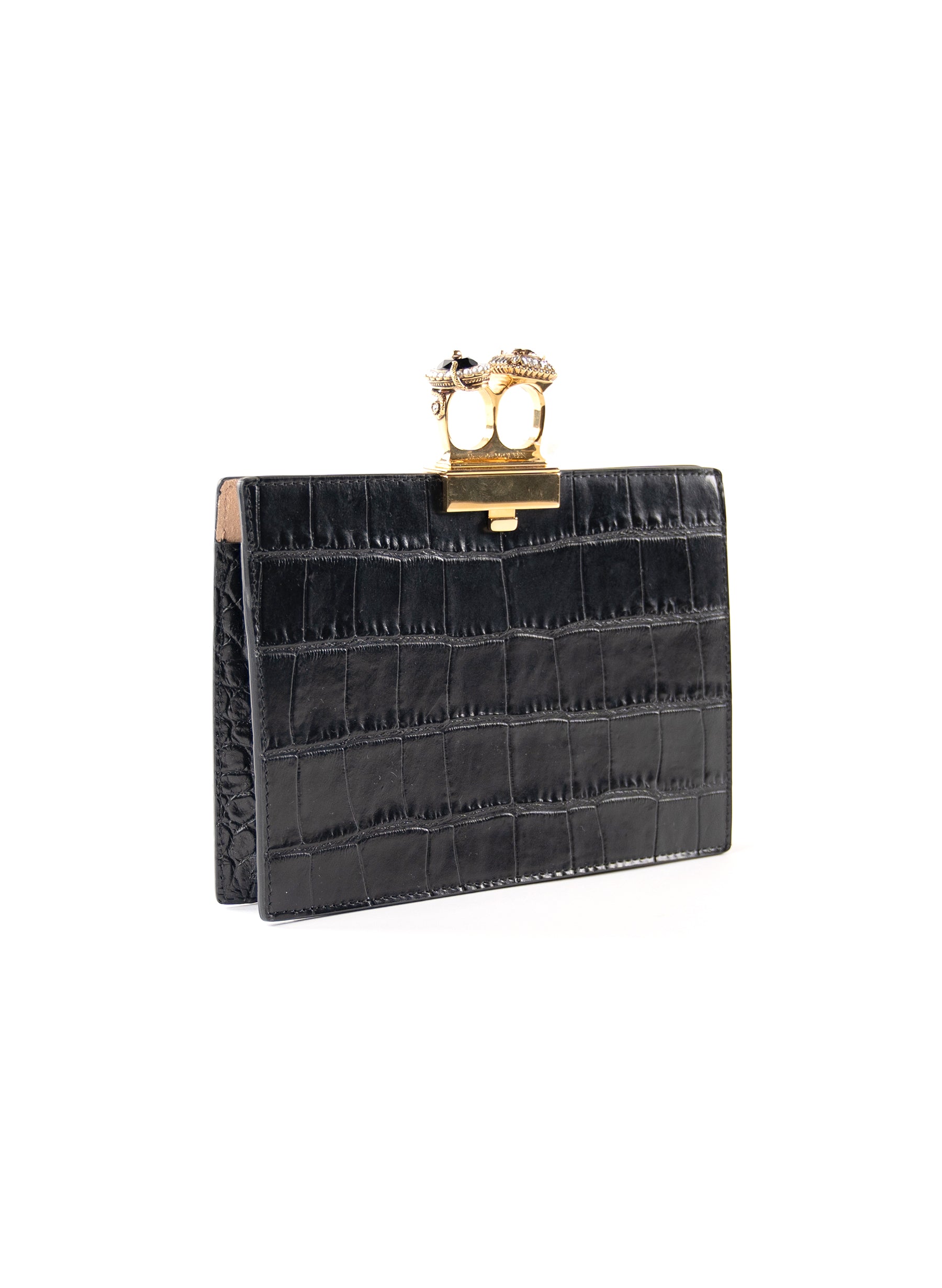 Alexander McQueen Croc-Embossed Double Ring Clutch