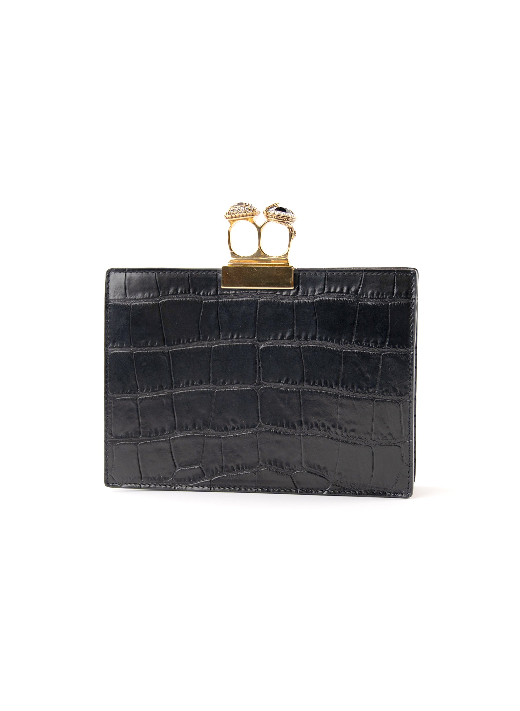 Alexander McQueen Croc-Embossed Double Ring Clutch