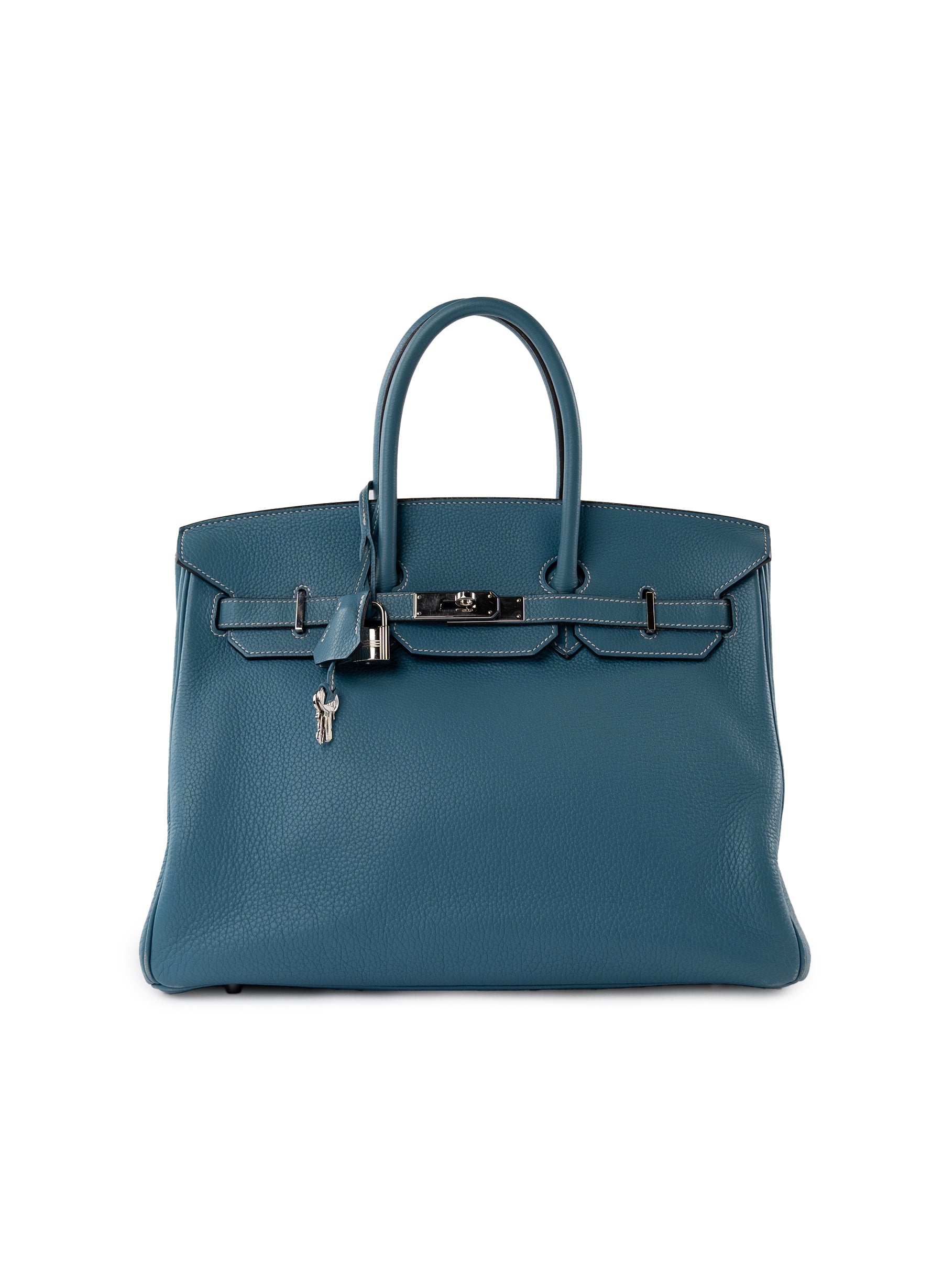 Hermes Taurillon Clemence Birkin 35 Blue Jean Palladium