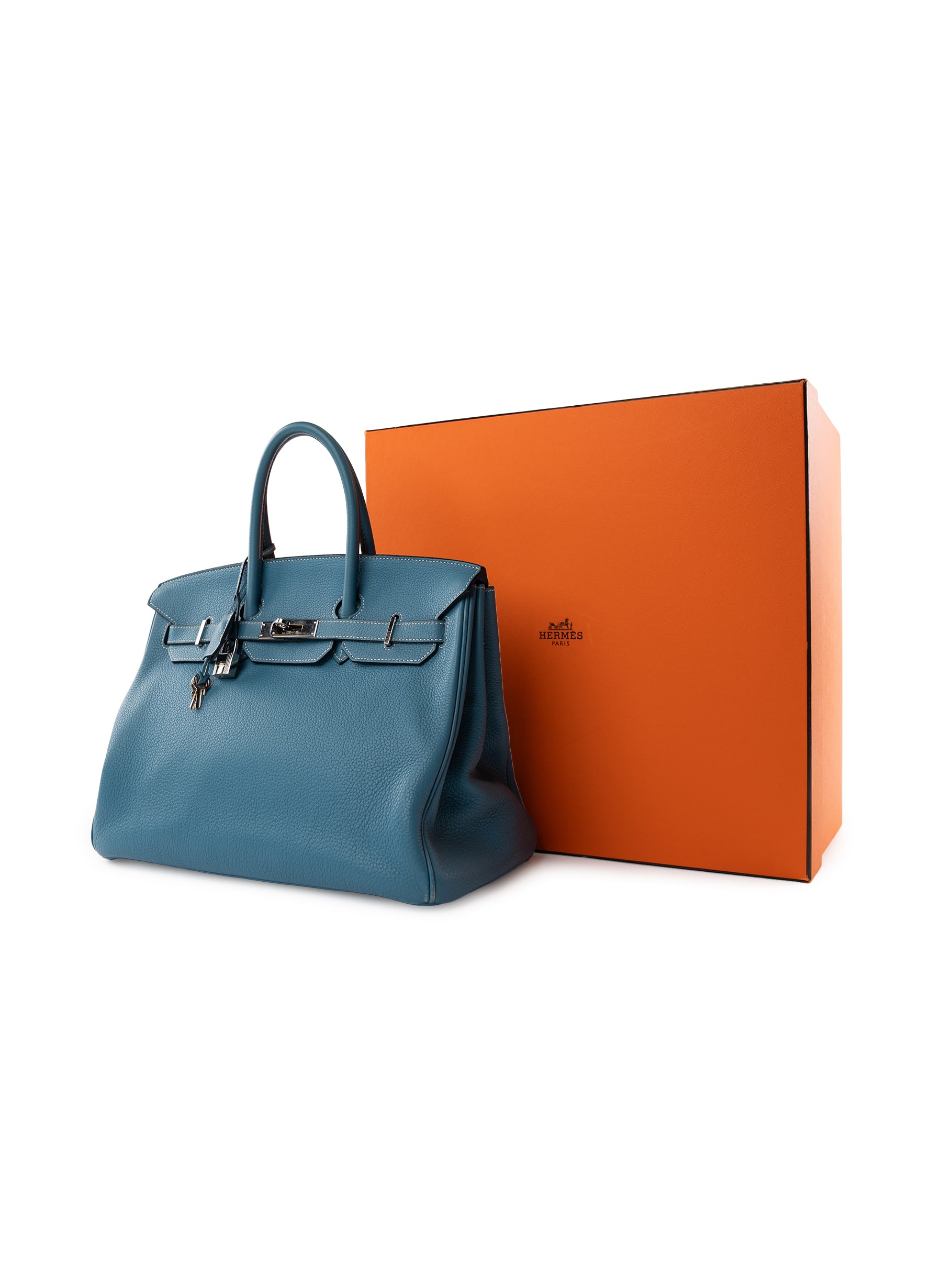 Hermes Taurillon Clemence Birkin 35 Blue Jean Palladium