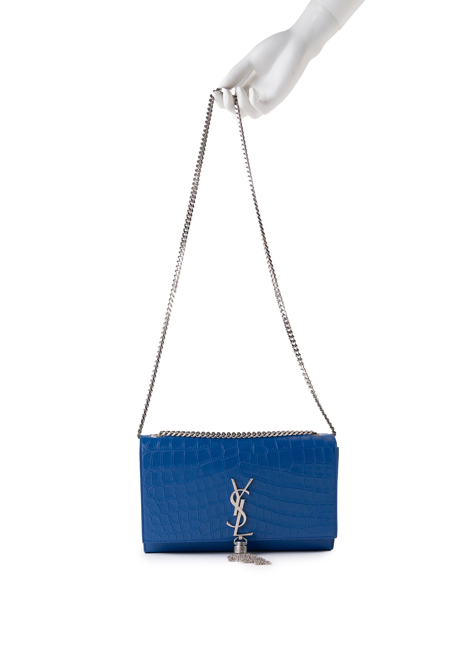 Saint Laurent Classic Monogram Tassel Crossbody Bag Crocodile Embossed Leather Medium