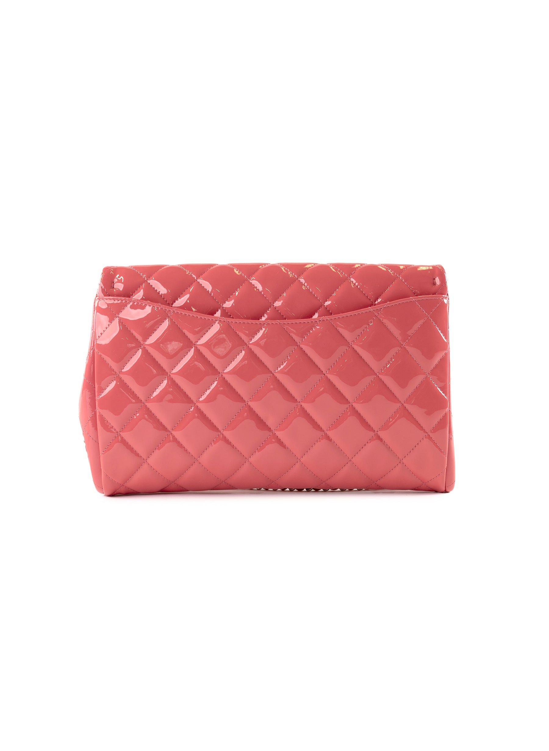 Chanel Patent Leather Quilted Clutch On Chain