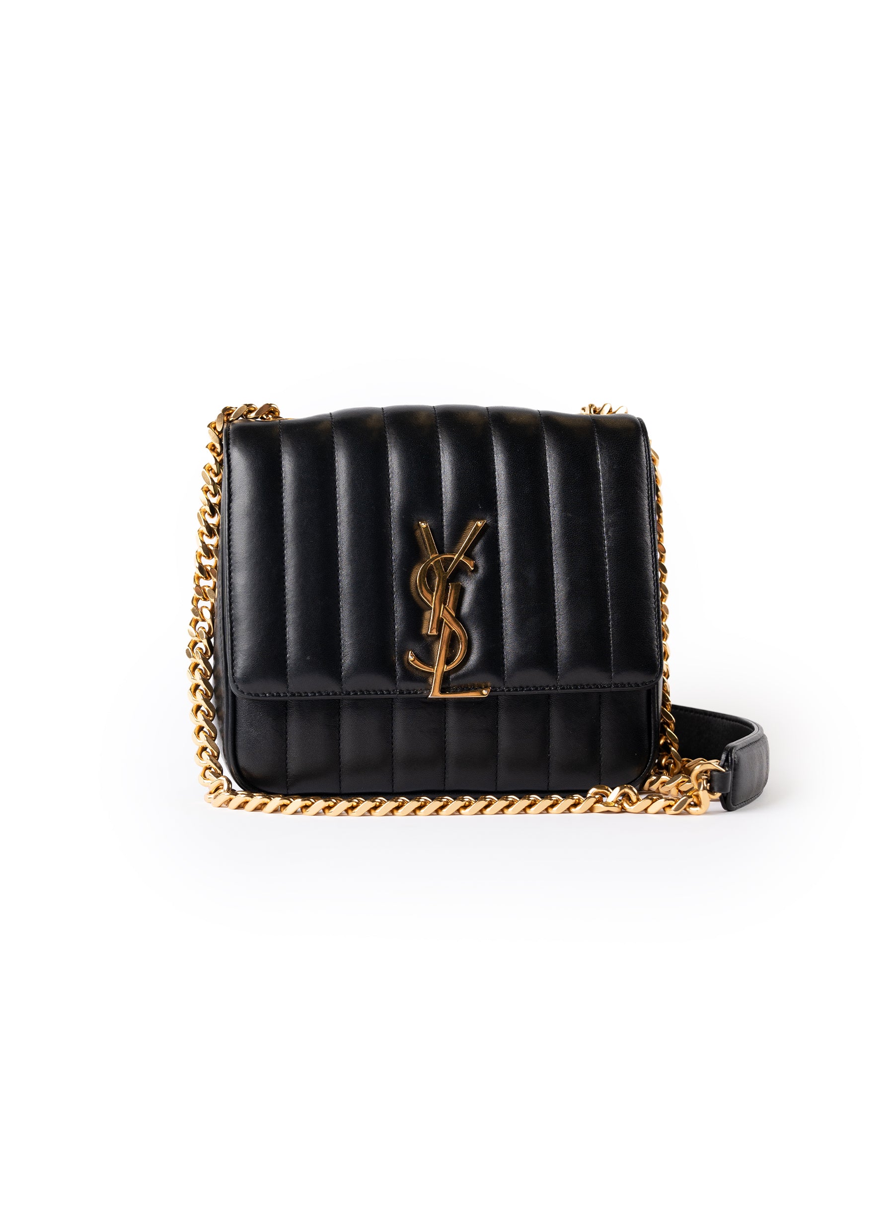 Saint Laurent Lambskin Matelasse Monogram Small Vicky Chain Bag Black