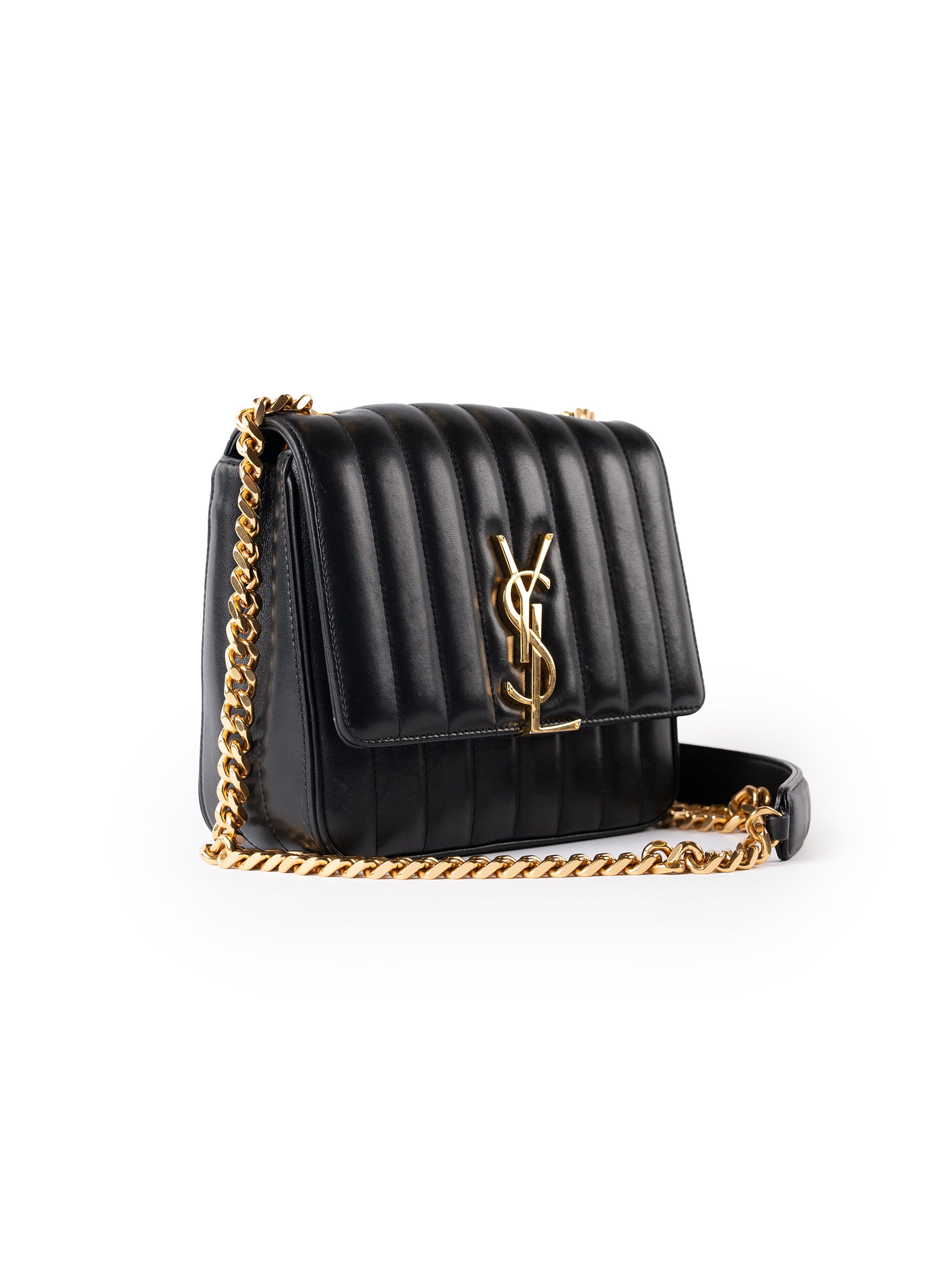 Saint Laurent Lambskin Matelasse Monogram Small Vicky Chain Bag Black