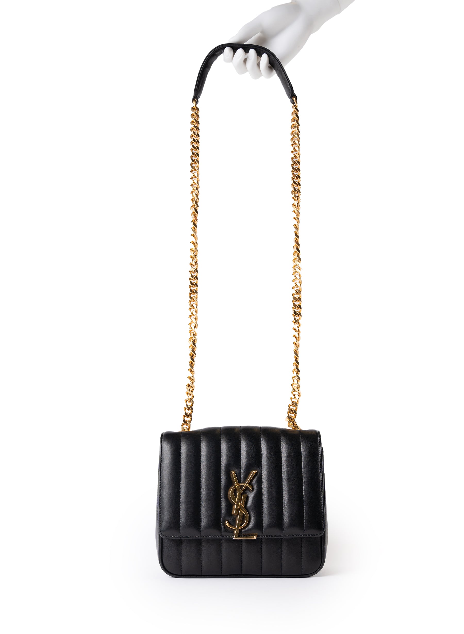 Saint Laurent Lambskin Matelasse Monogram Small Vicky Chain Bag Black