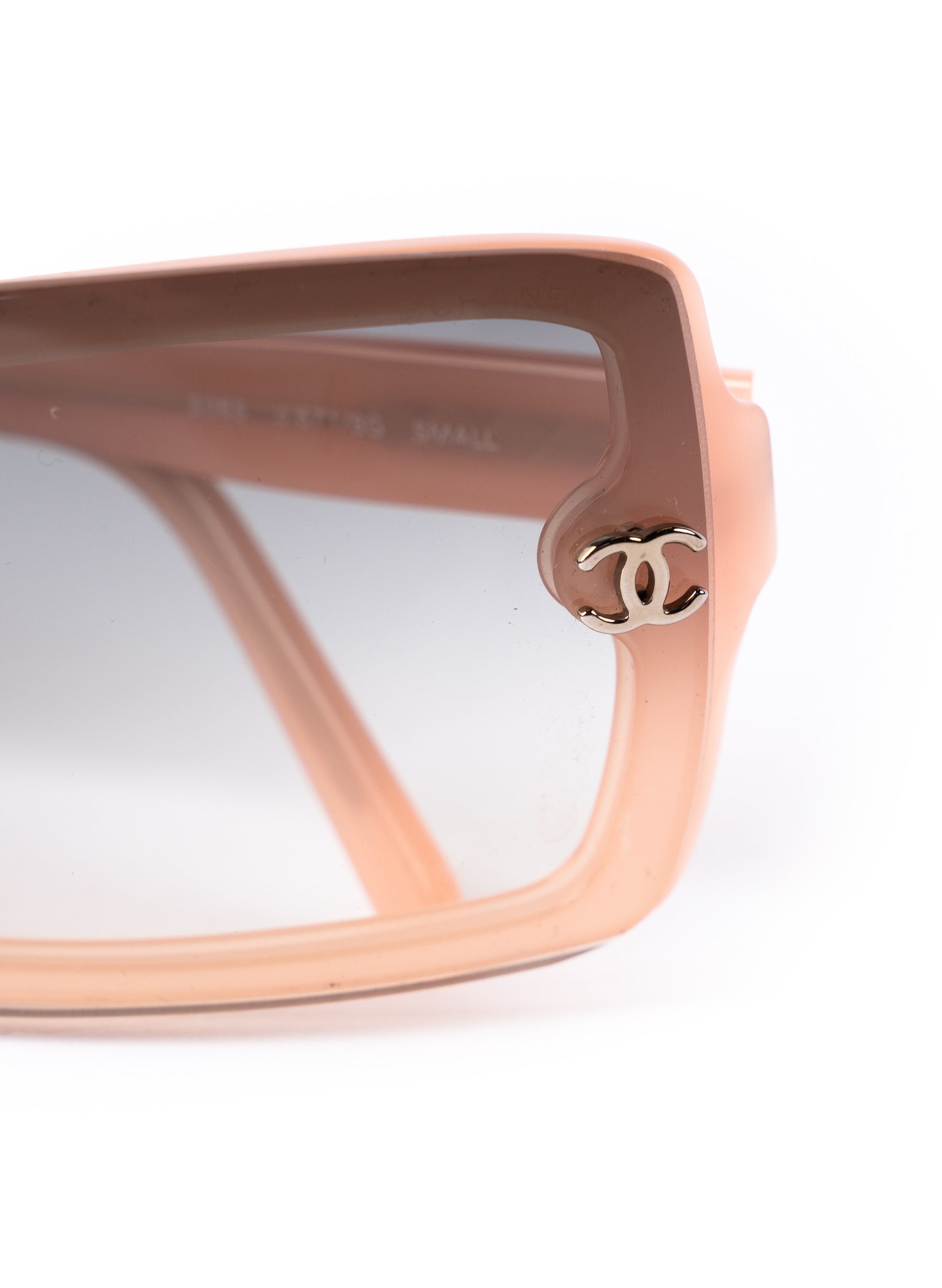 Chanel Pink Rectangle Frame Black Tint CC Sunglasses