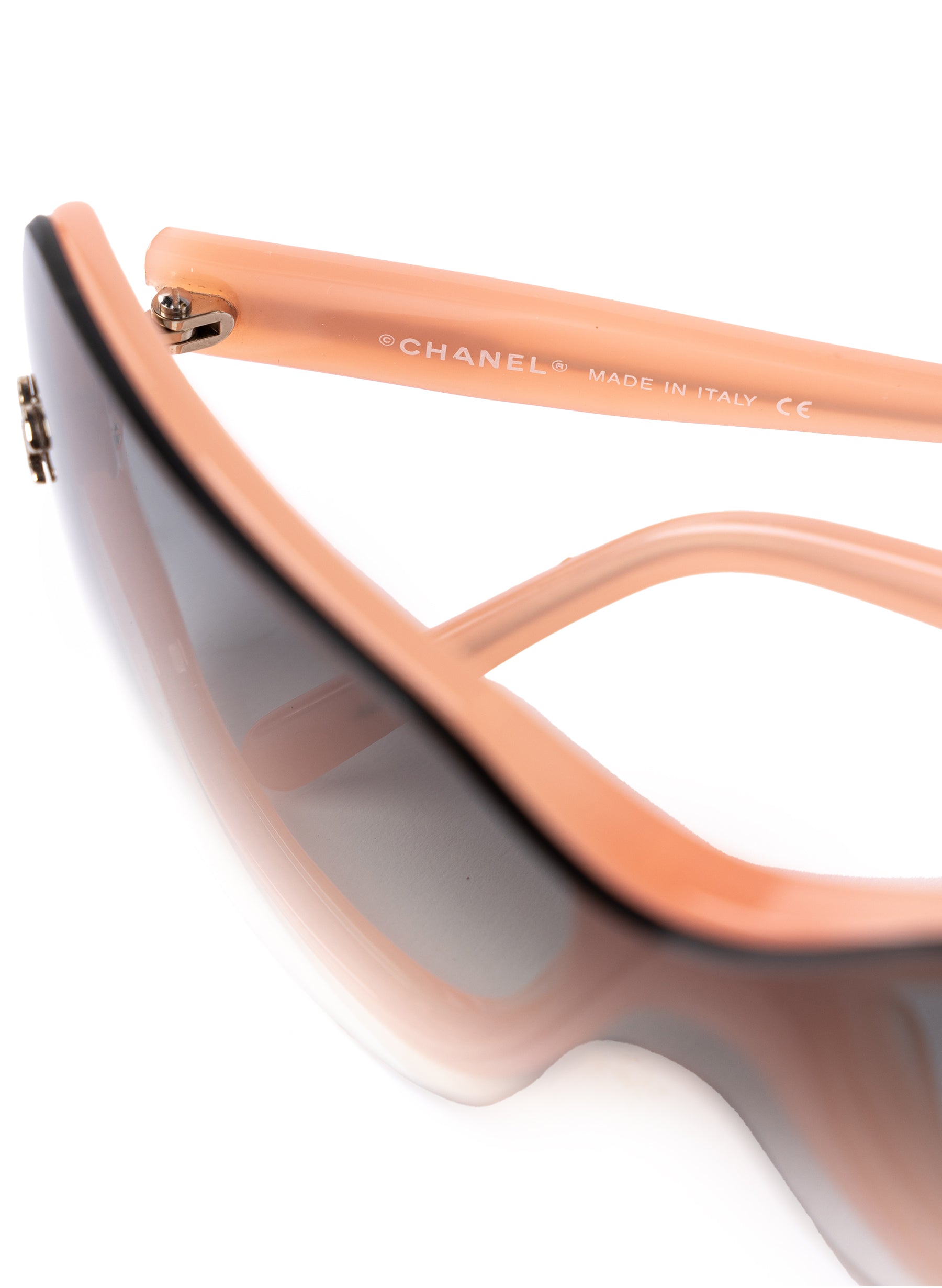 Chanel Pink Rectangle Frame Black Tint CC Sunglasses